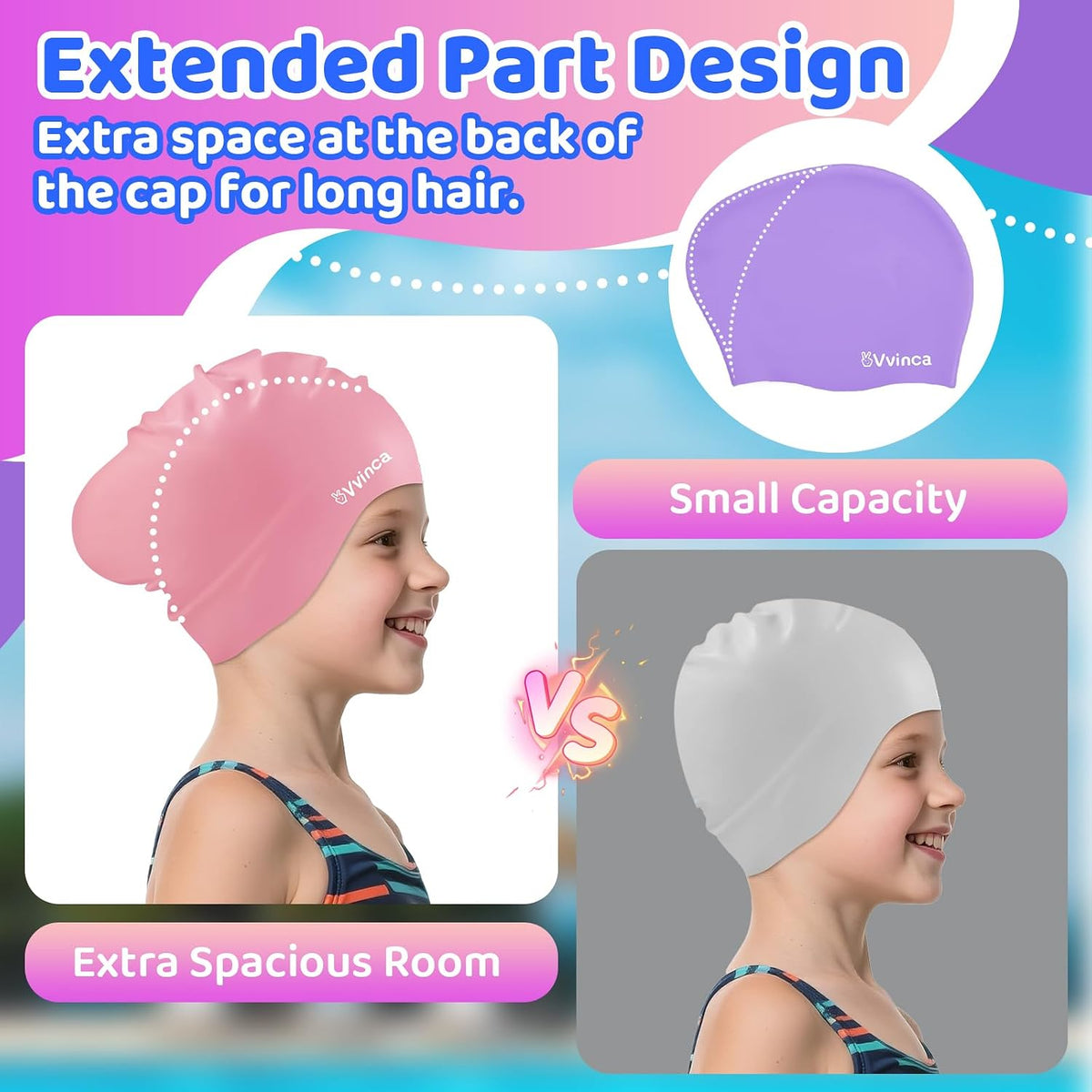 Kids Long-Hair Swim Caps — 2 Pack - detail image 2