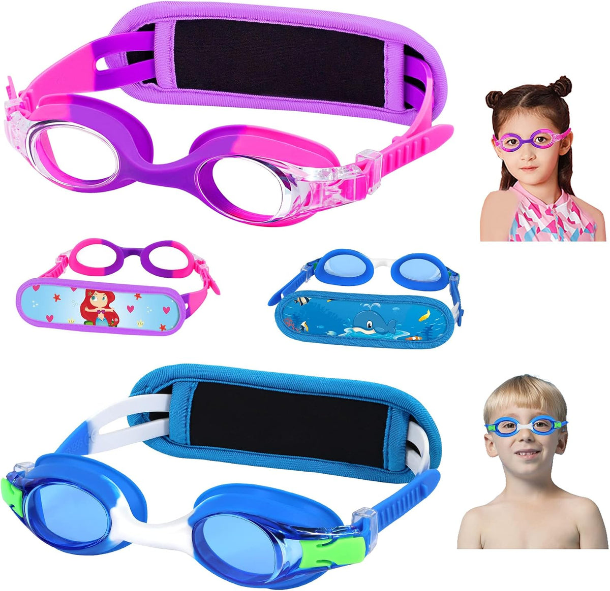 Toddler Character Goggles - 2 Pack — Gradient Purple Pink + Blue White Protective Strap