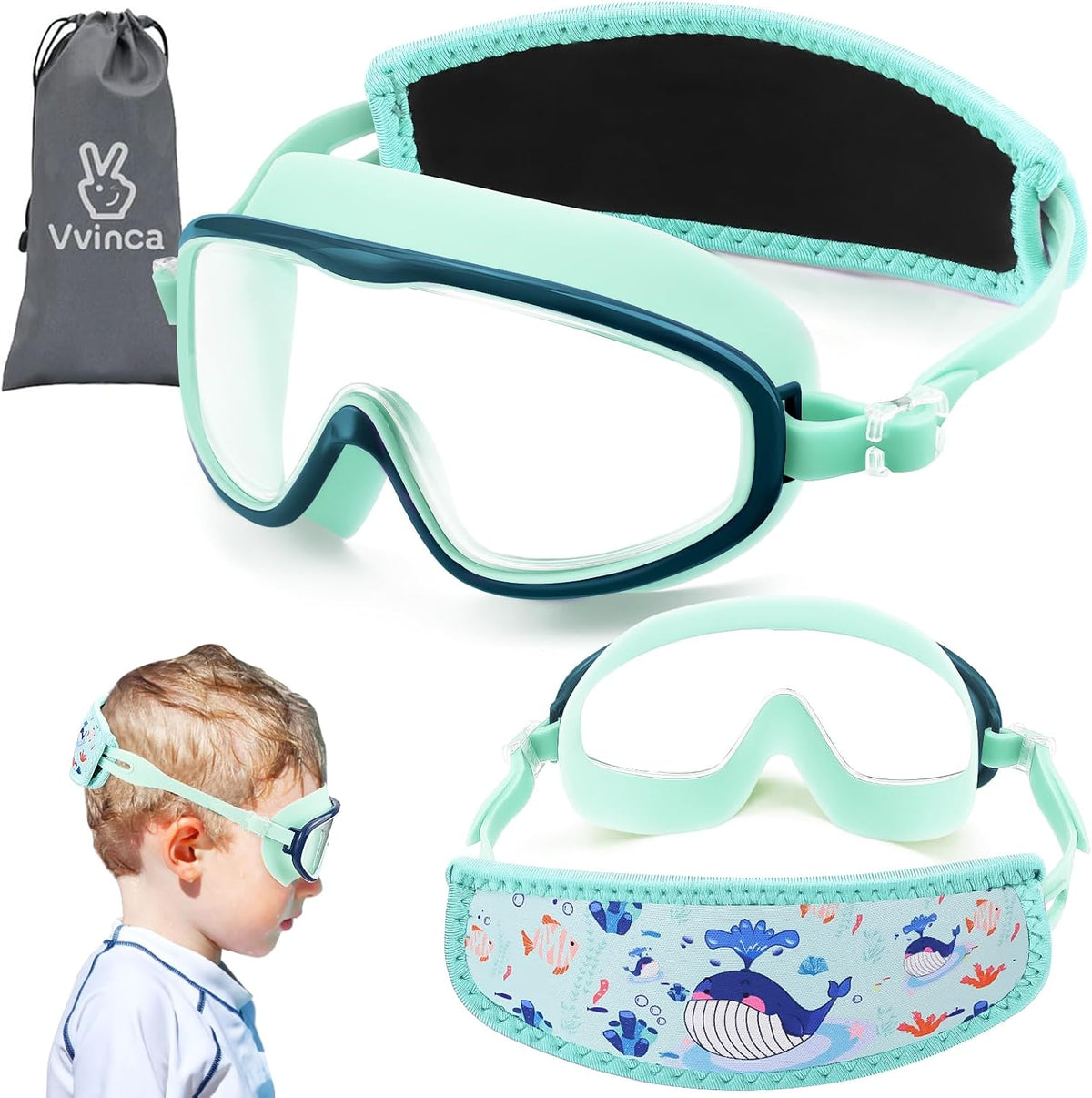 Toddler Character Goggles - 1 Pack — Navy Green Protective Strap Whale
