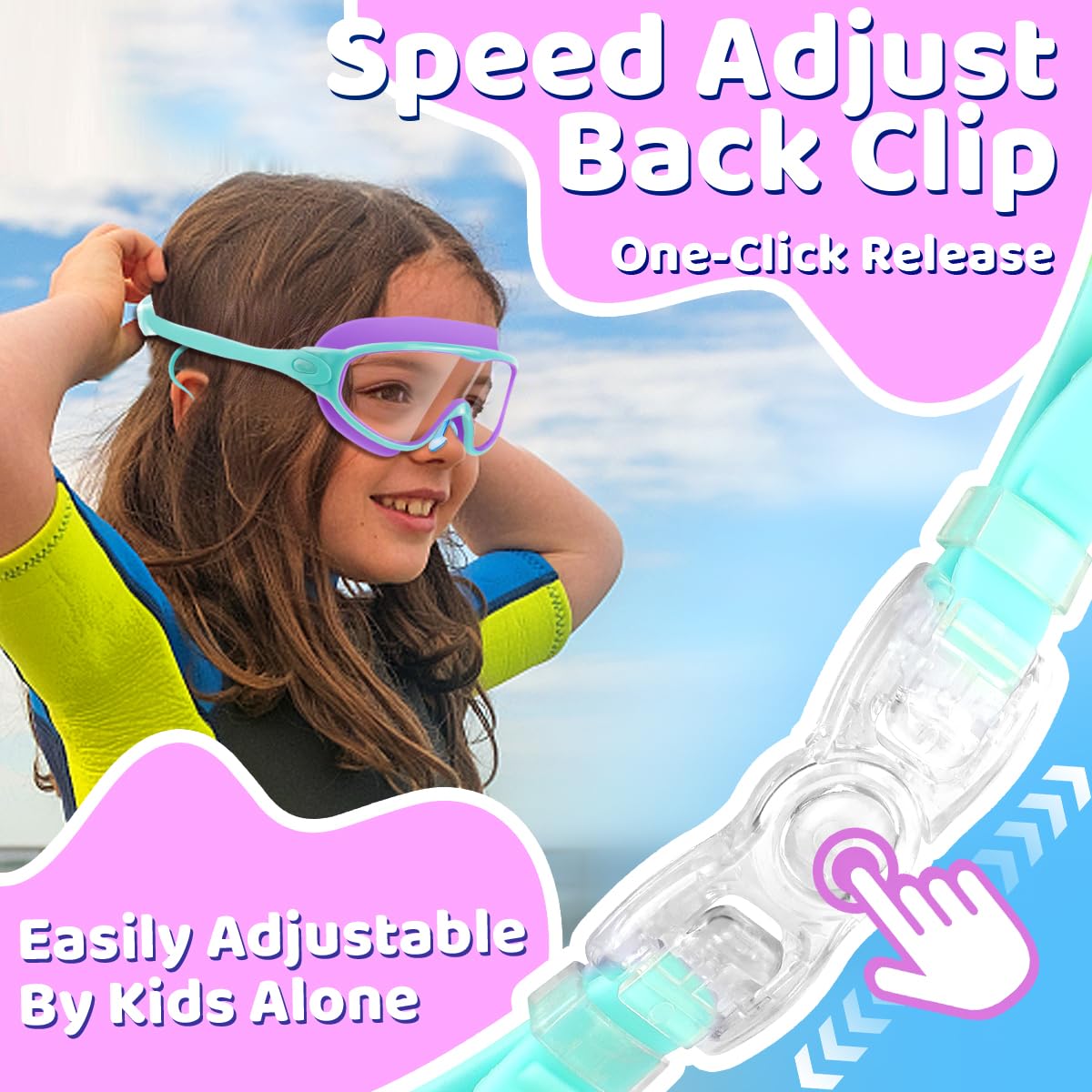 Vvinca Swim Goggles, Kids Goggles with Earplugs& Nose Clip Wide View Anti-Fog/UV Swimming Goggles for Age 3-15 Boys Girls