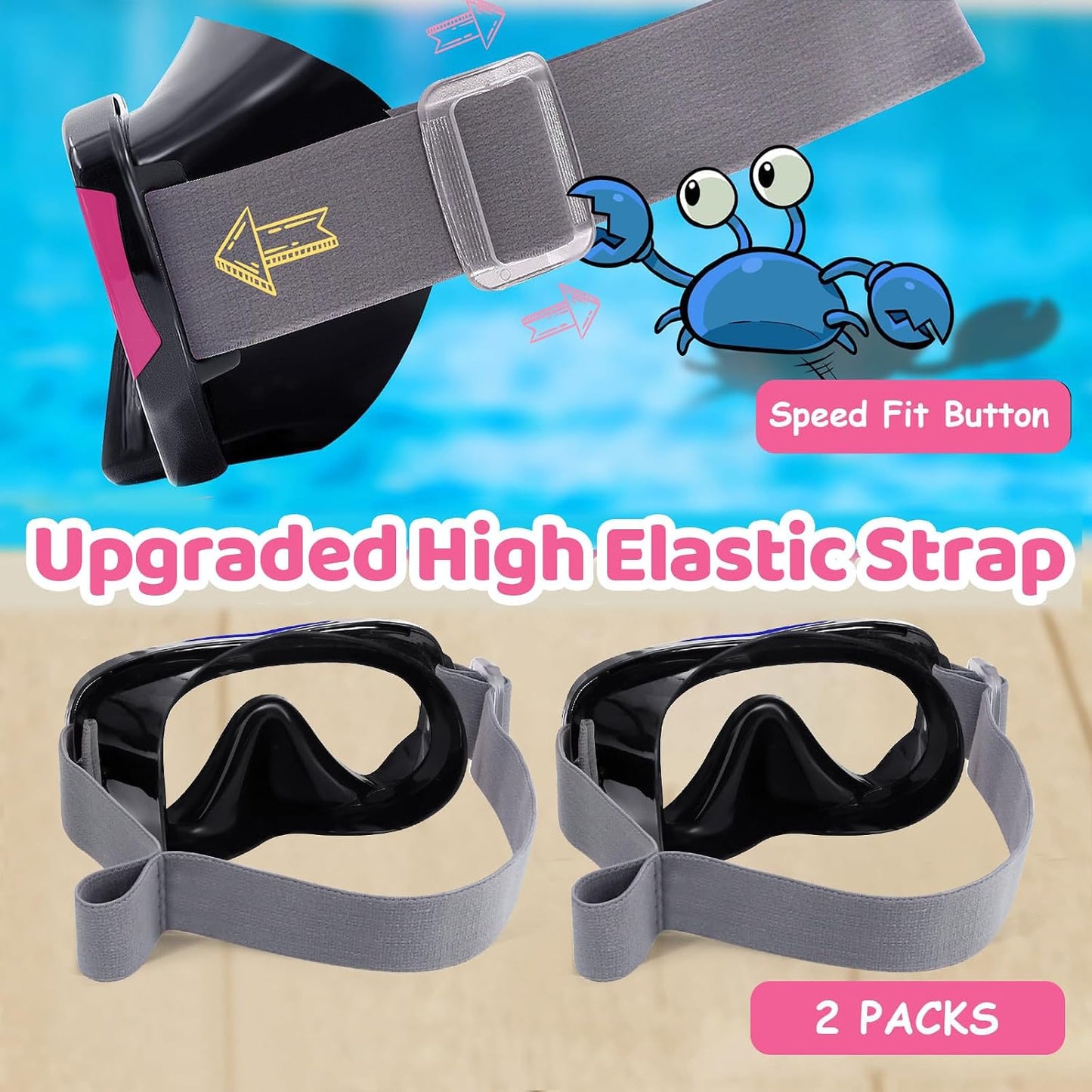Vvinca Kids-Goggles with Nose Cover, Diving Mask Elastic Fabric Strap Anti Fog Anti Shattered Lens for Kids Swim Goggles 3-14 - REPAIRED A000688 3