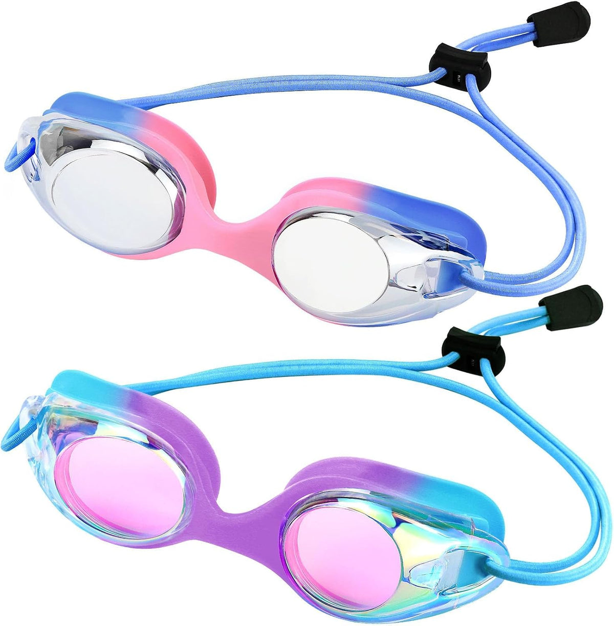 Toddler Bungee Goggles - 2 Pack — Blue Pink Silver Mirror + Blue Purple Pink Mirror