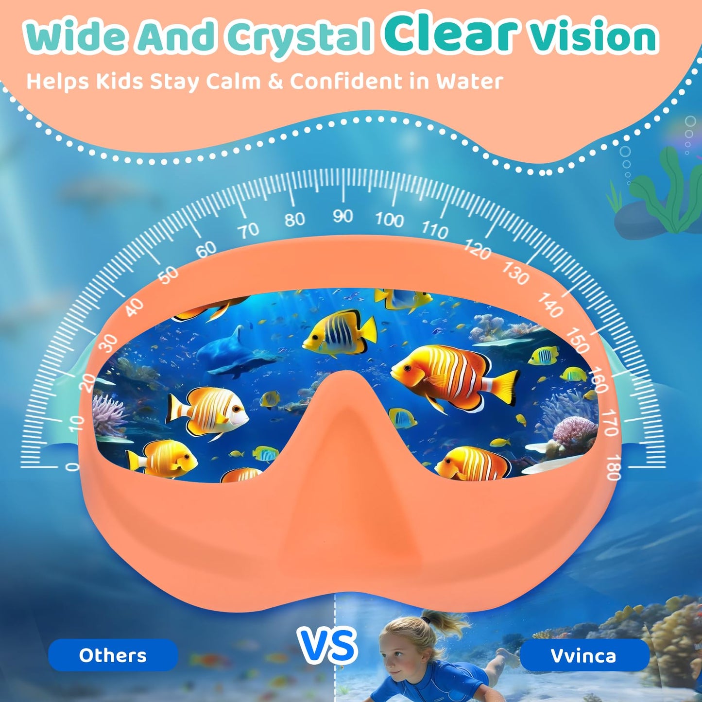Vvinca 2 Pack Kids Swim Goggles with Nose Cover, Wide View Anti-Fog UV Protection Swimming Mask for Boys Girls Ages 3-14, No Leak Pool Goggles for Toddlers