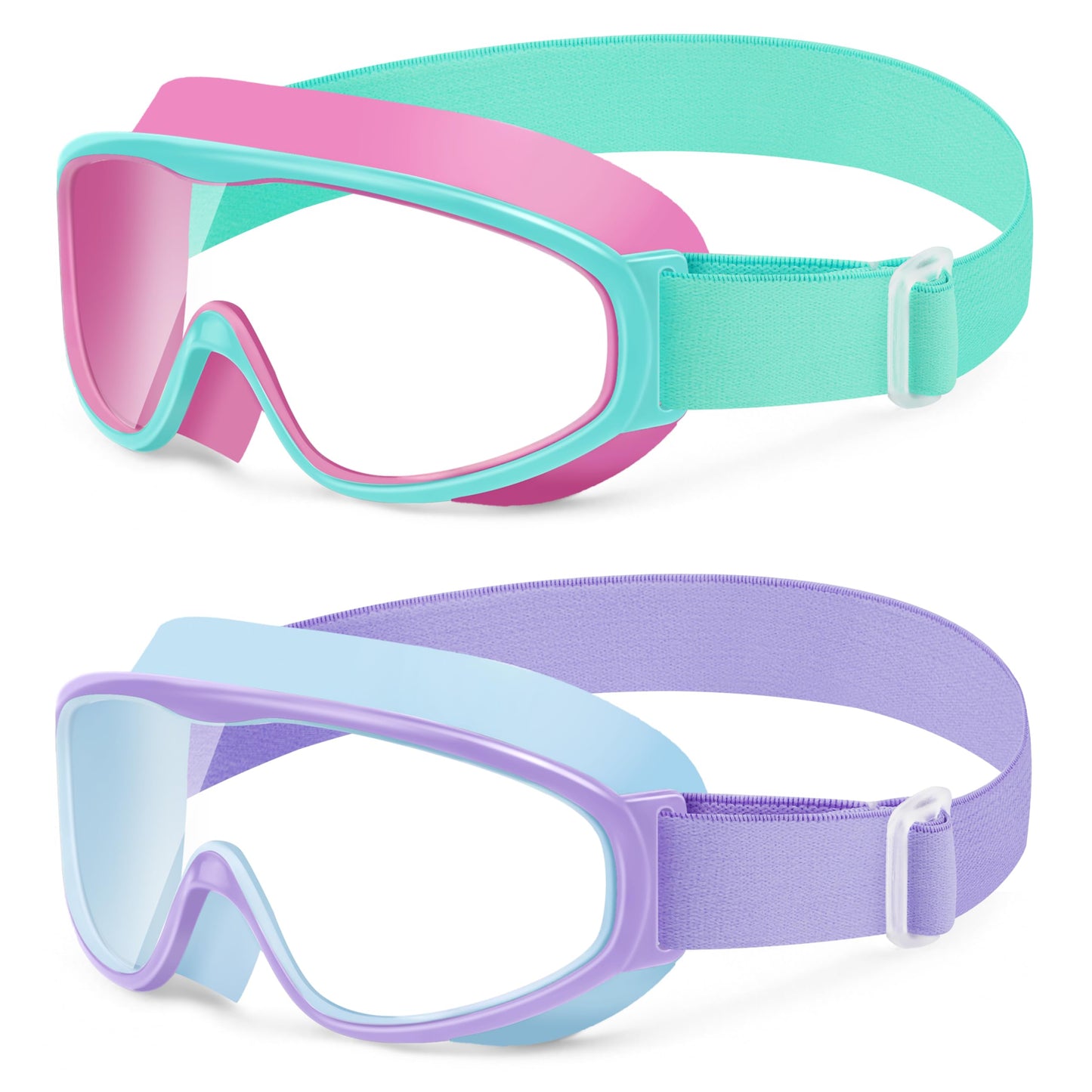 Vvinca Kids Swim Goggles with Comfort Fabric Strap 2 Pack, Wide View Anti-Fog/UV No Leak Swimming Goggles for Kids 3-14 Boys Girls Toddler