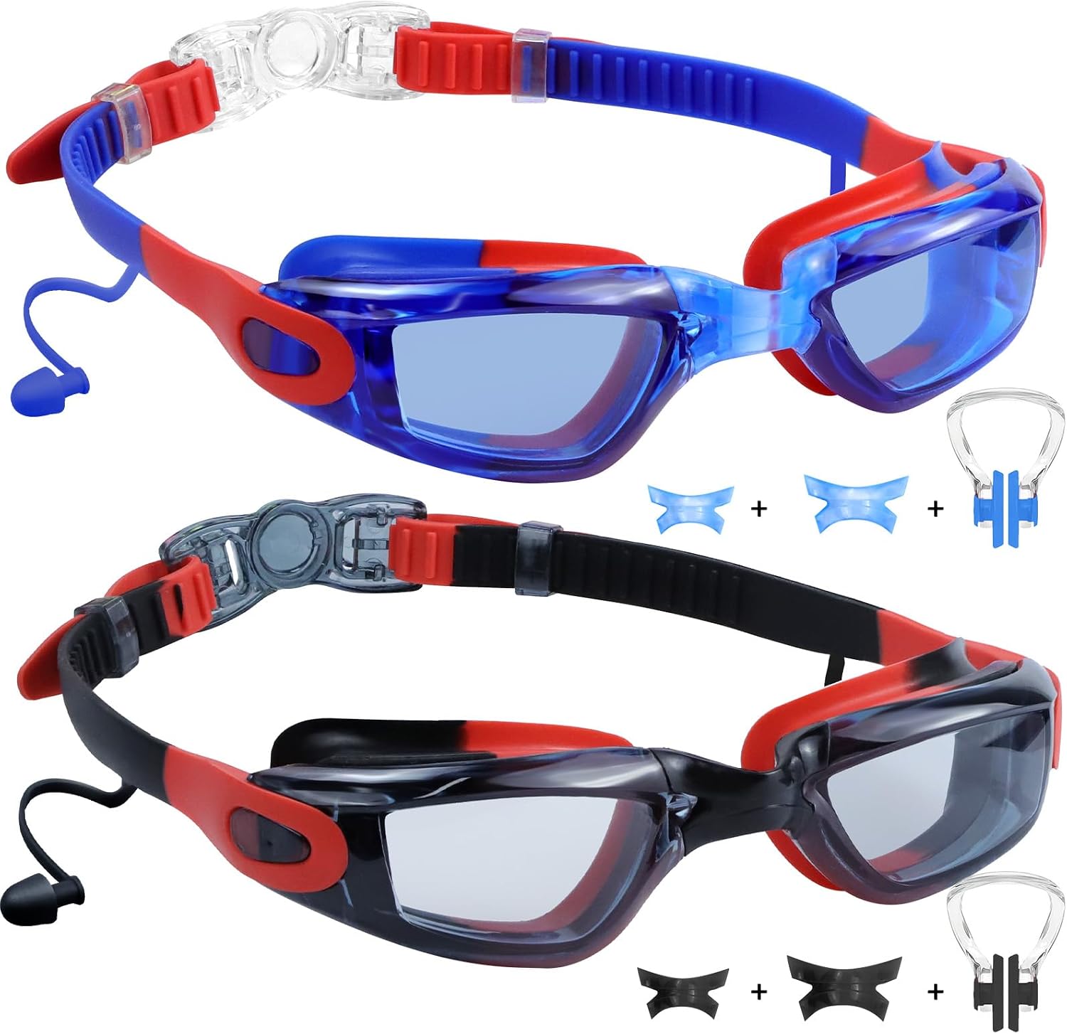 Kids Square Goggles — Choose Your Strap - Corded Earplugs / Color Set 01