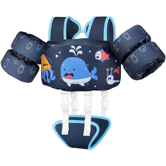 Vvinca Toddler Swim Vest for Kids 13-30lbs Boys Girls Puddle Kid Jumper Toddlers Pool Floaties Jacket with Adjustable Crotch Strap Sleeves Shoulder for 1 2 3 Years Old Baby Infant Learn to Swimming
