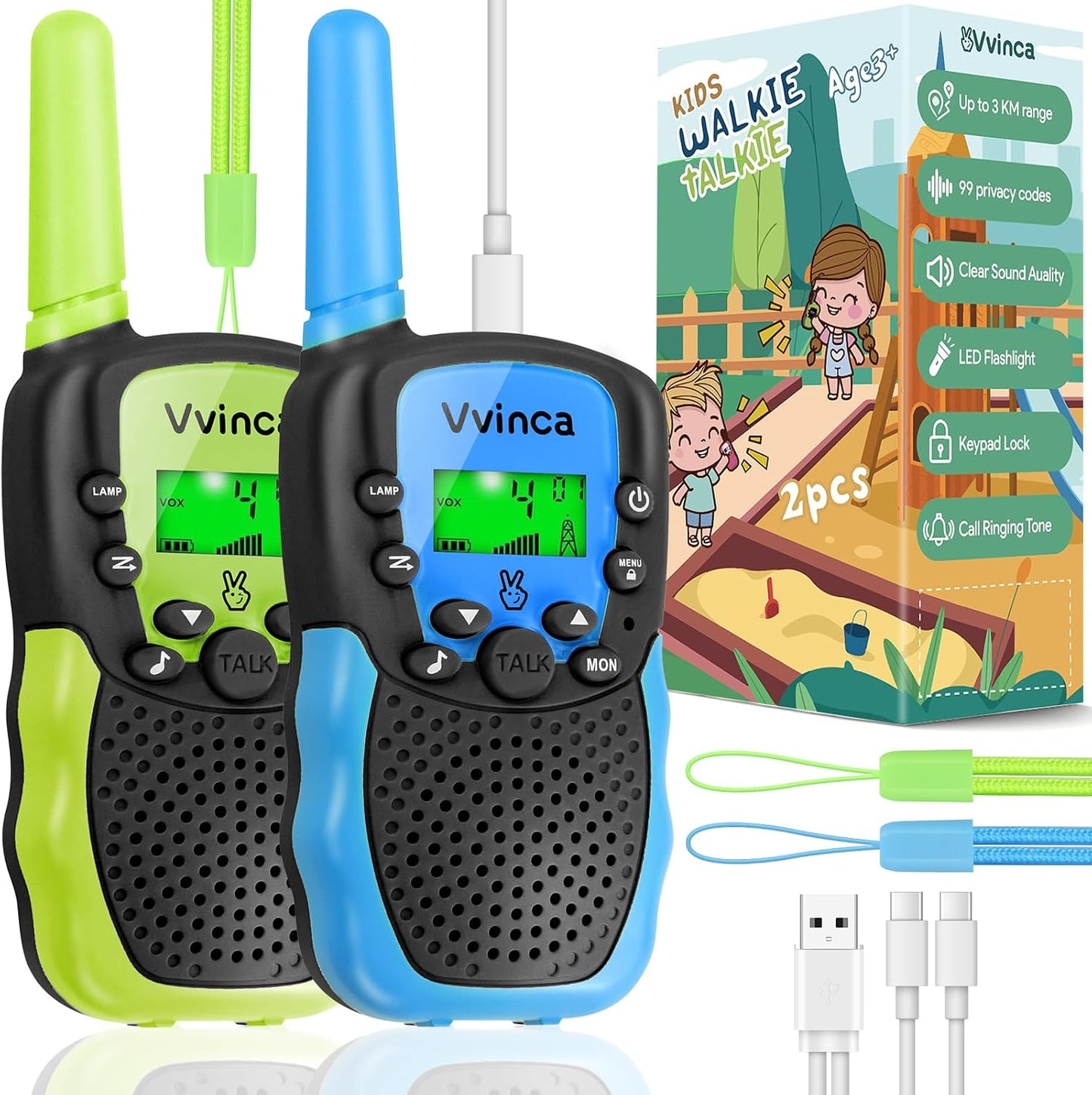 Rechargeable Kids Walkie Talkies - 2 Pack / Color Set 10