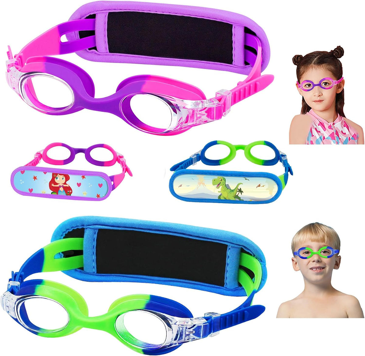 Toddler Character Goggles - 2 Pack — Gradient Purple Pink + Blue Green Gradient Protective Strap