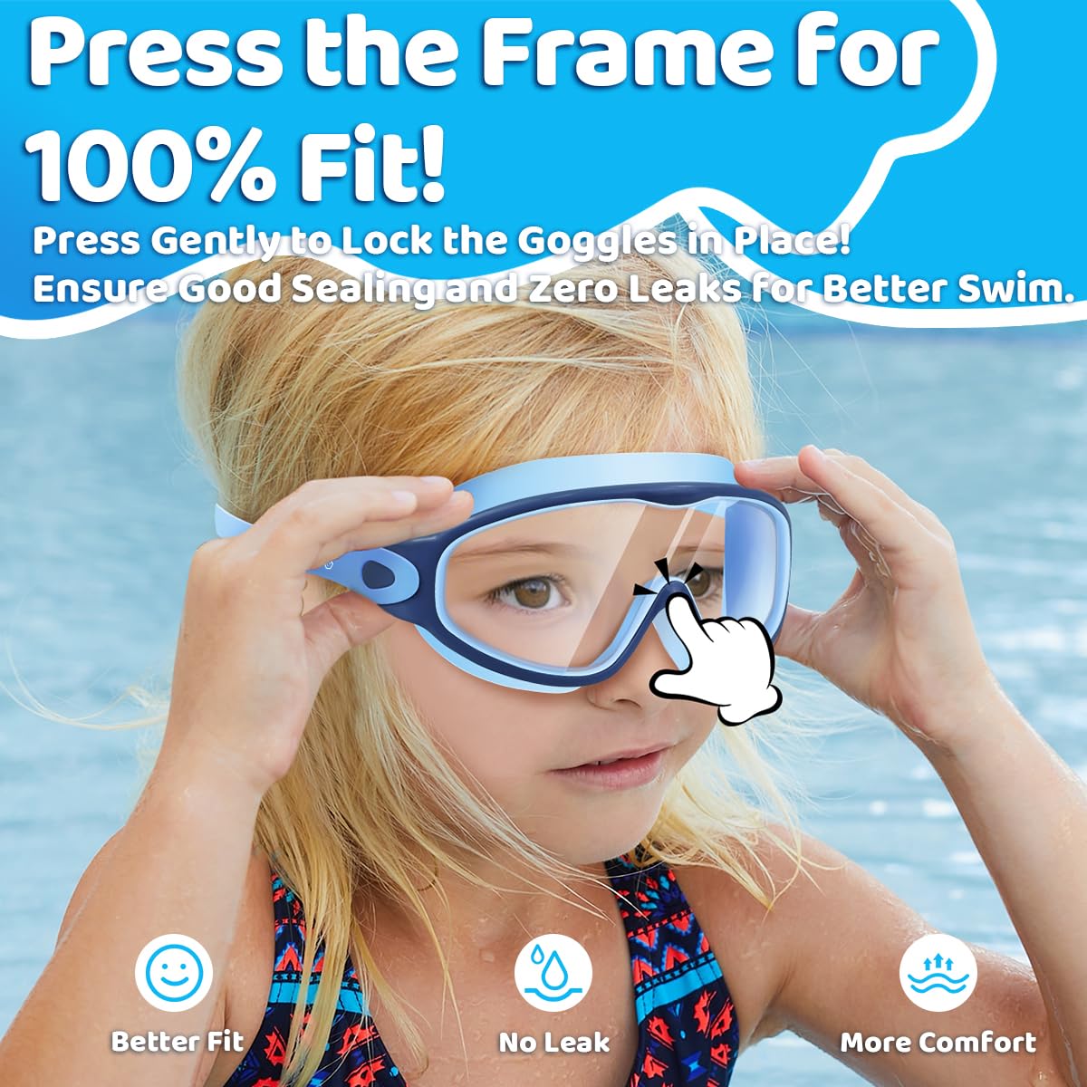 Vvinca Swim Goggles, Kids Goggles with Earplugs& Nose Clip Wide View Anti-Fog/UV Swimming Goggles for Age 3-15 Boys Girls