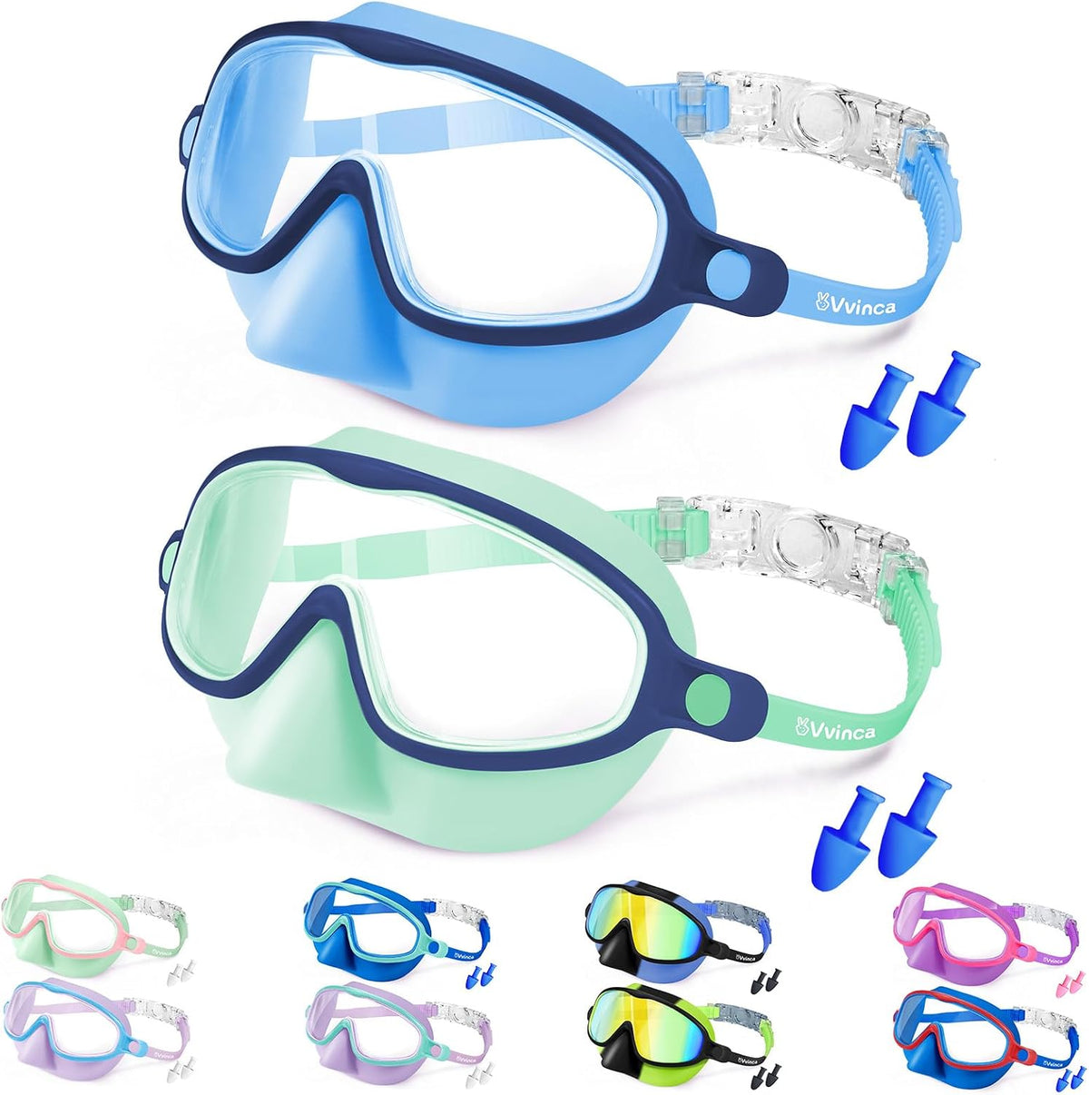 Kids Nose-Cover Goggles — Quick Release - Kids (6–12) / 2 Pack — Blue Navy Clear + Mint Navy Clear