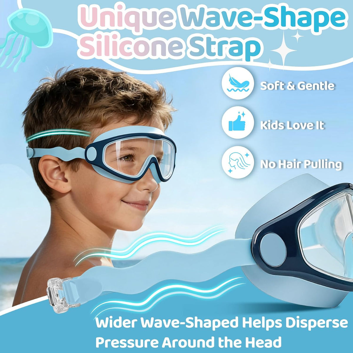 Kids Wide-View Wave-Strap Goggles - detail image 2