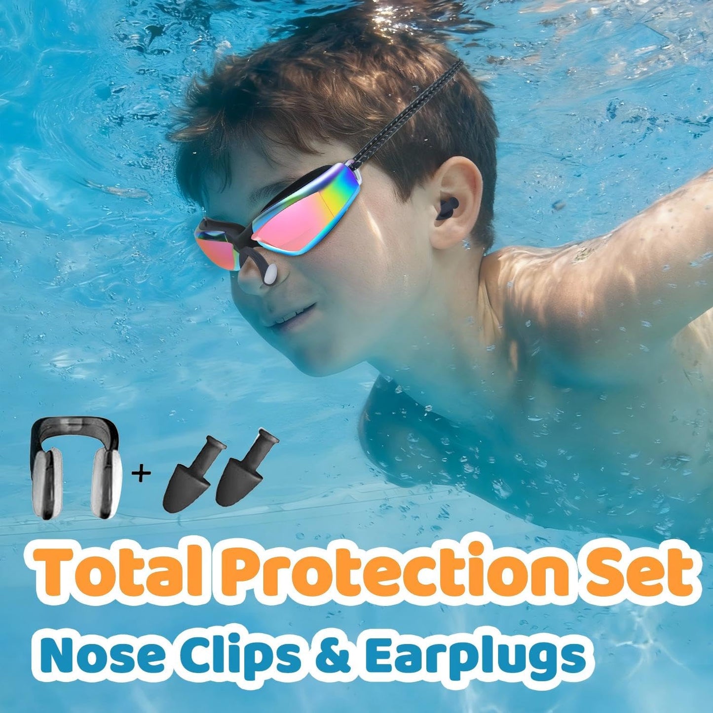 Vvinca Goggles for Kids 6-14 with Bungee Strap 2pc, Toddler Kids Swim Goggles for Swimming 8-12 No Hair Pulling for Boys Girl