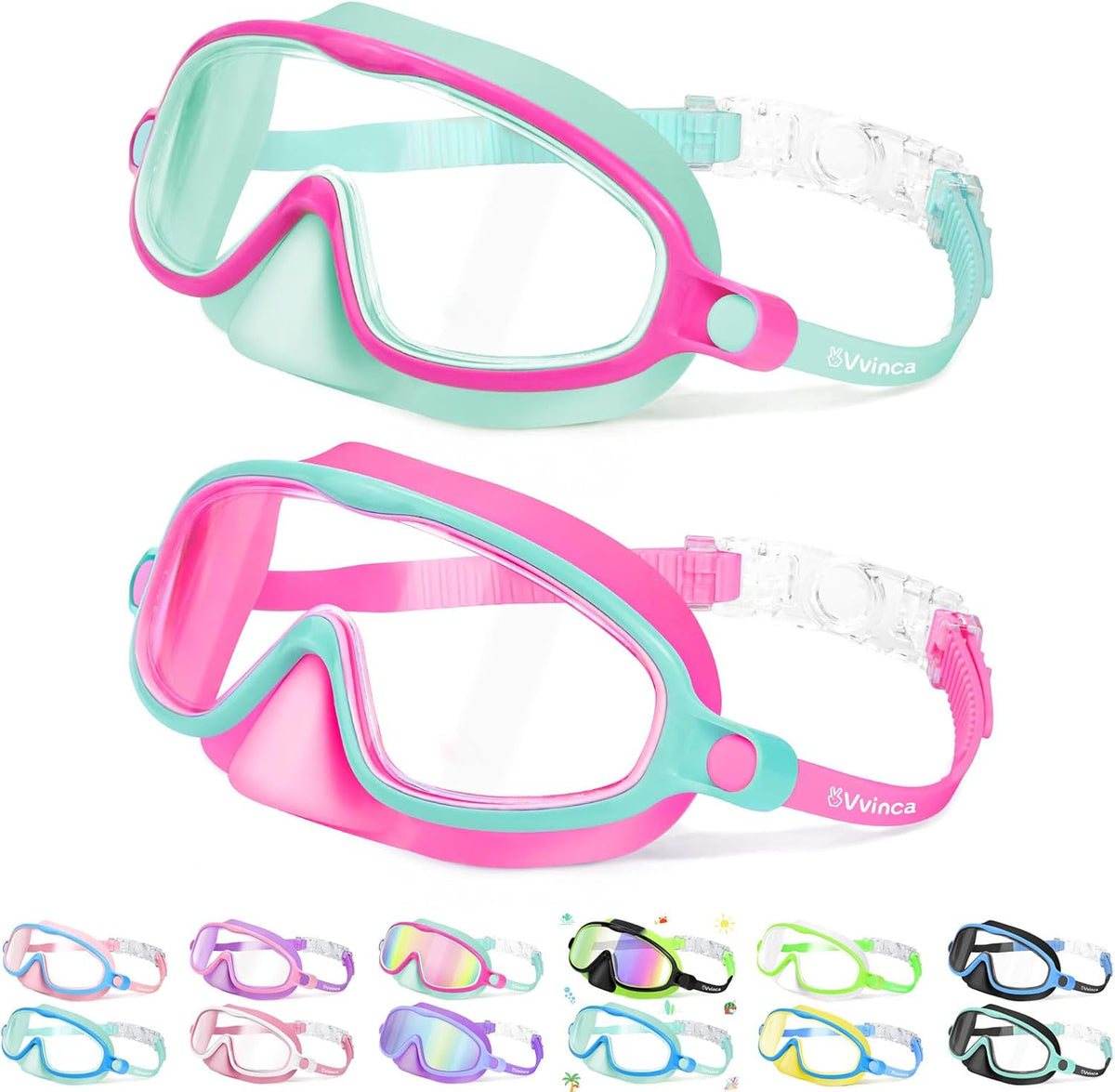Kids Nose-Cover Goggles — Quick Release - Little (3–6) / 2 Pack — Green Magenta + Magenta Green