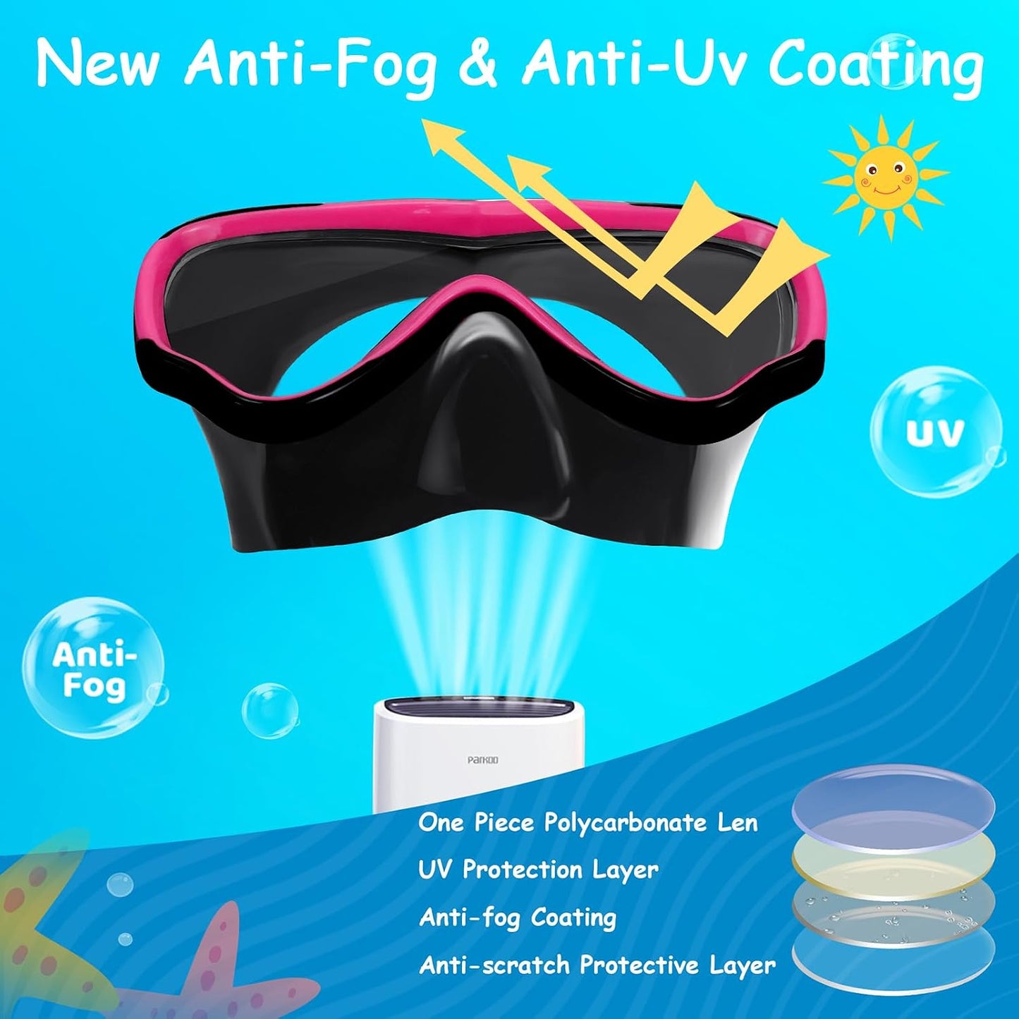 Vvinca Kids-Goggles with Nose Cover, Diving Mask Elastic Fabric Strap Anti Fog Anti Shattered Lens for Kids Swim Goggles 3-14 - REPAIRED A000688 5