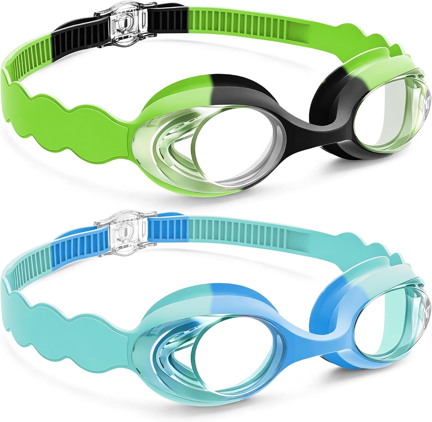 Kids Compact Wave-Strap Goggles - 2 Pack / Black Green/Clear+Blue Green/Clear