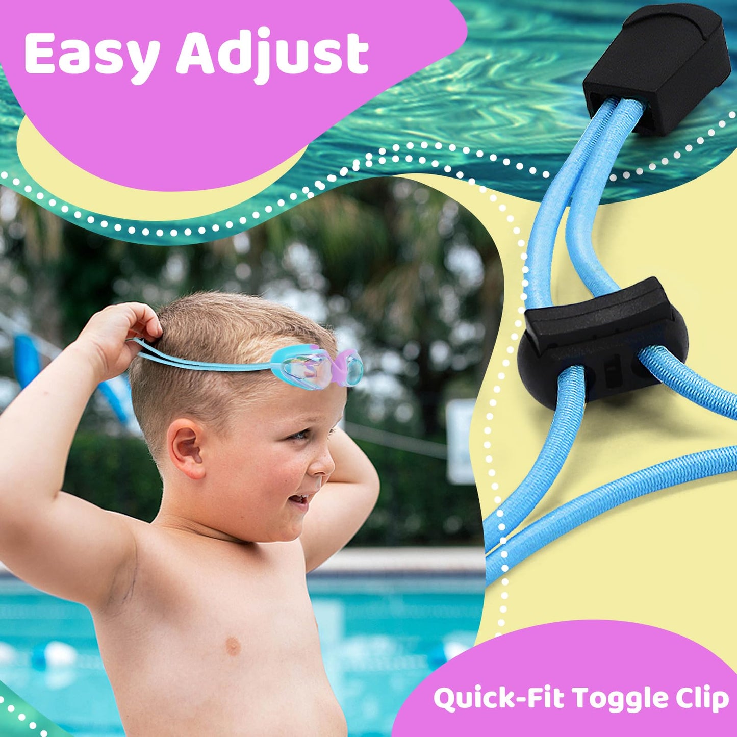 Vvinca Kids Swim Goggles with Bungee Strap No Leaking Anti Fog Toddler Goggles with Quick Adjust Ages 3-14