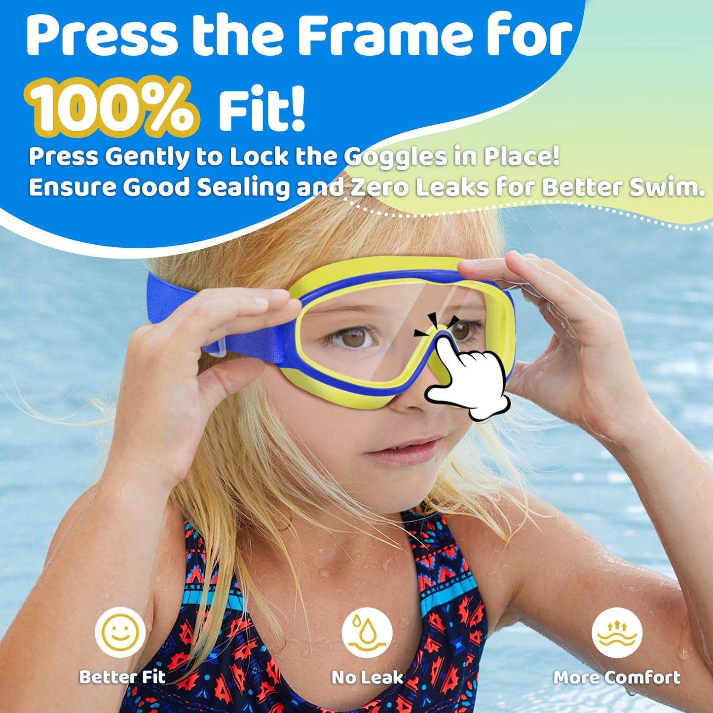 Vvinca Kids Swim Goggles 2 Pack, No Hair Pulling Comfort Fabric Strap Swimming Goggles for Kids Age 3-14, Anti-Fog/UV No Leaking Wide View Swim Mask for Toddler Boys Girls, Summer Pool Essentials