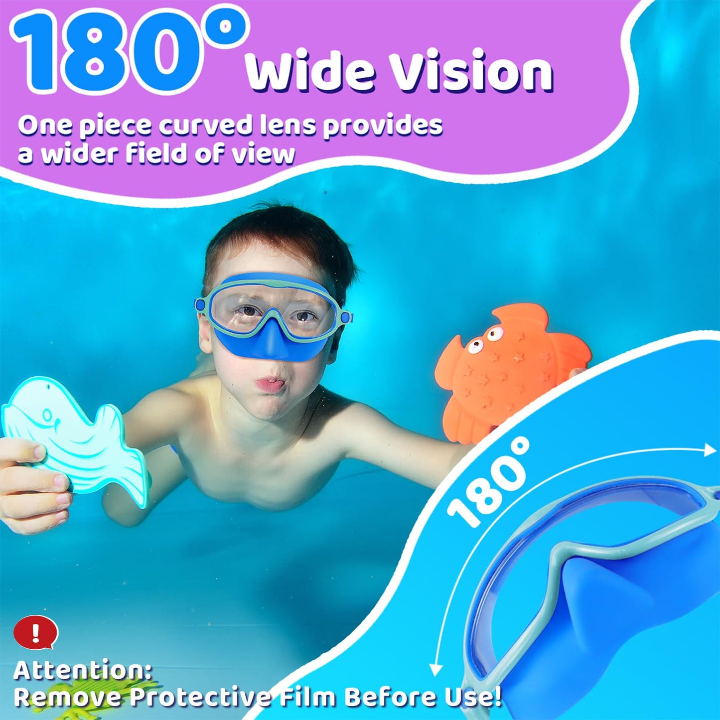 Vvinca Swim Goggles with Nose Cover, 2 Pack Wide View Diving Mask Anti-Fog UV No Leak Toddlers Swimming Goggles for Kids 3-12