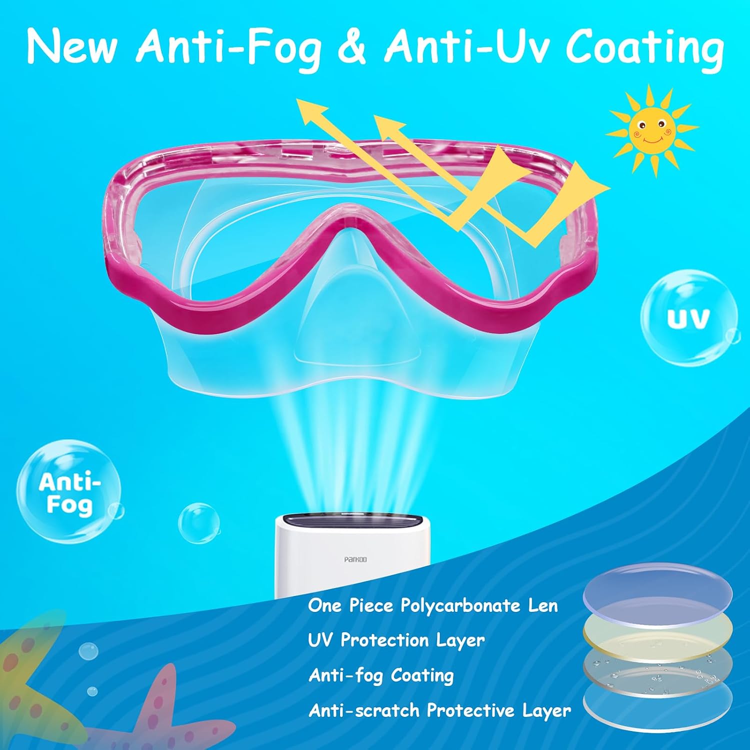 Vvinca Kids-Goggles with Nose Cover, Diving Mask Elastic Fabric Strap Anti Fog Anti Shattered Lens for Kids Swim Goggles 3-14 - REPAIRED A000689 5