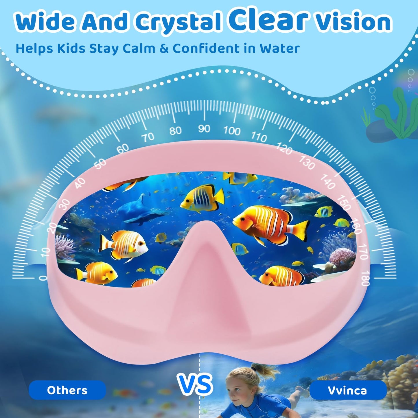 Vvinca 2 Pack Kids Swim Goggles with Nose Cover, Wide View Anti-Fog UV Protection Swimming Mask for Boys Girls Ages 3-14, No Leak Pool Goggles for Toddlers