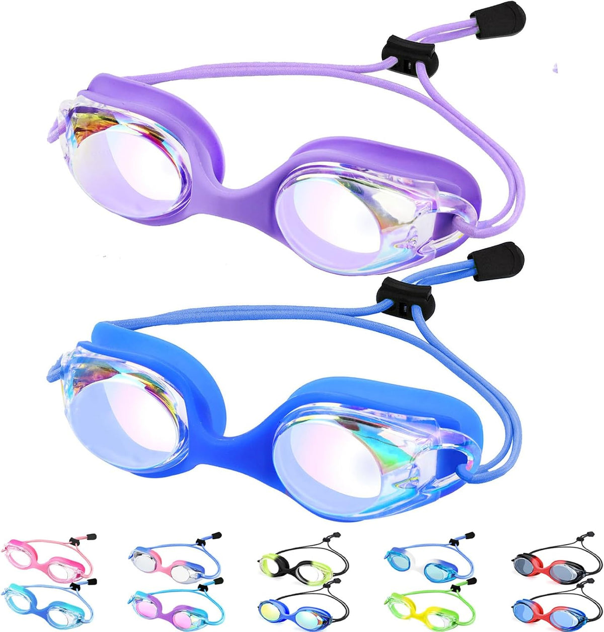 Toddler Bungee Goggles - 2 Pack — Blue Clear Gold Mirror + Purple Clear Gold Mirror