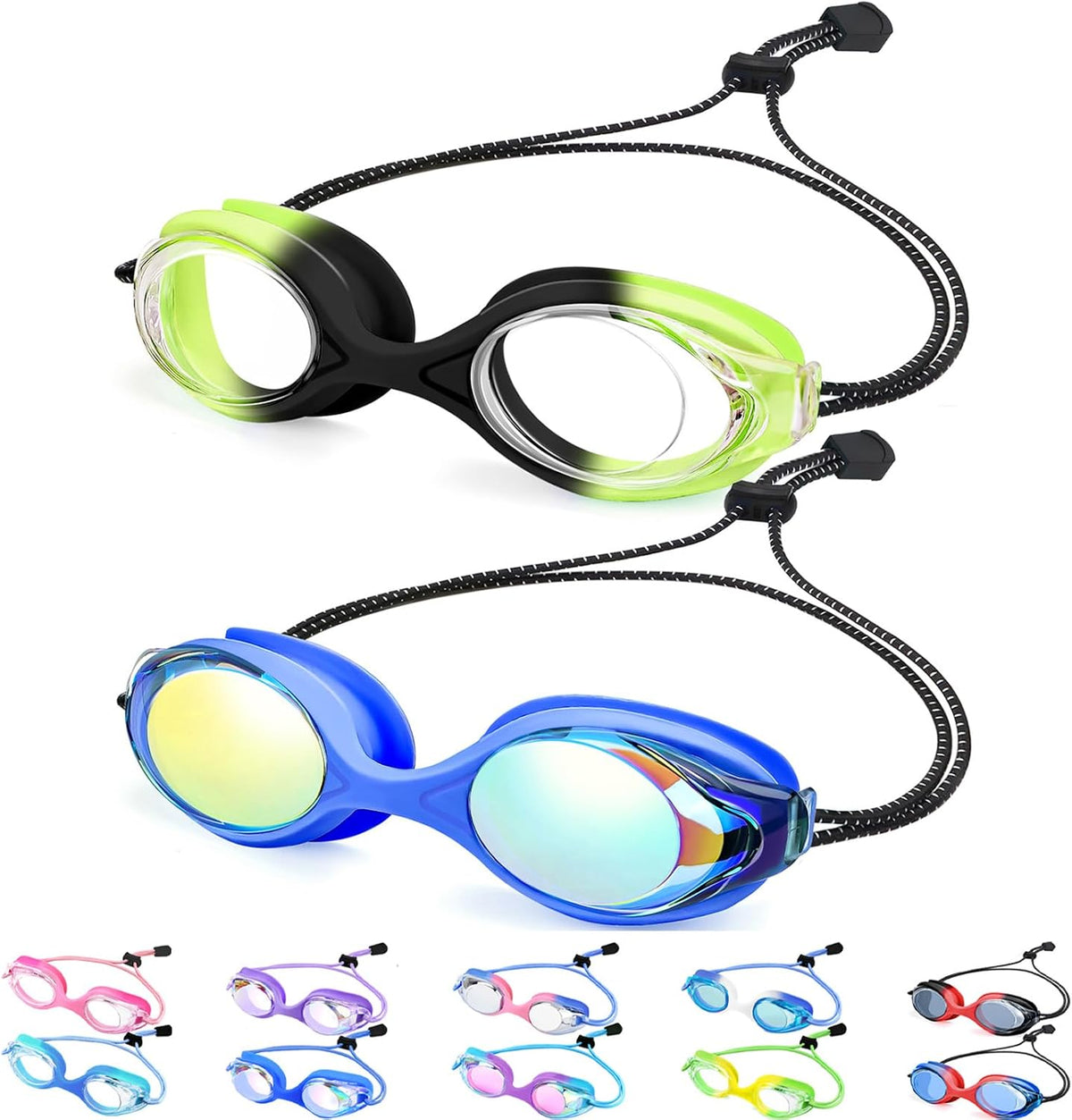 Toddler Bungee Goggles - 2 Pack — Blue Gold Mirror + Green Black