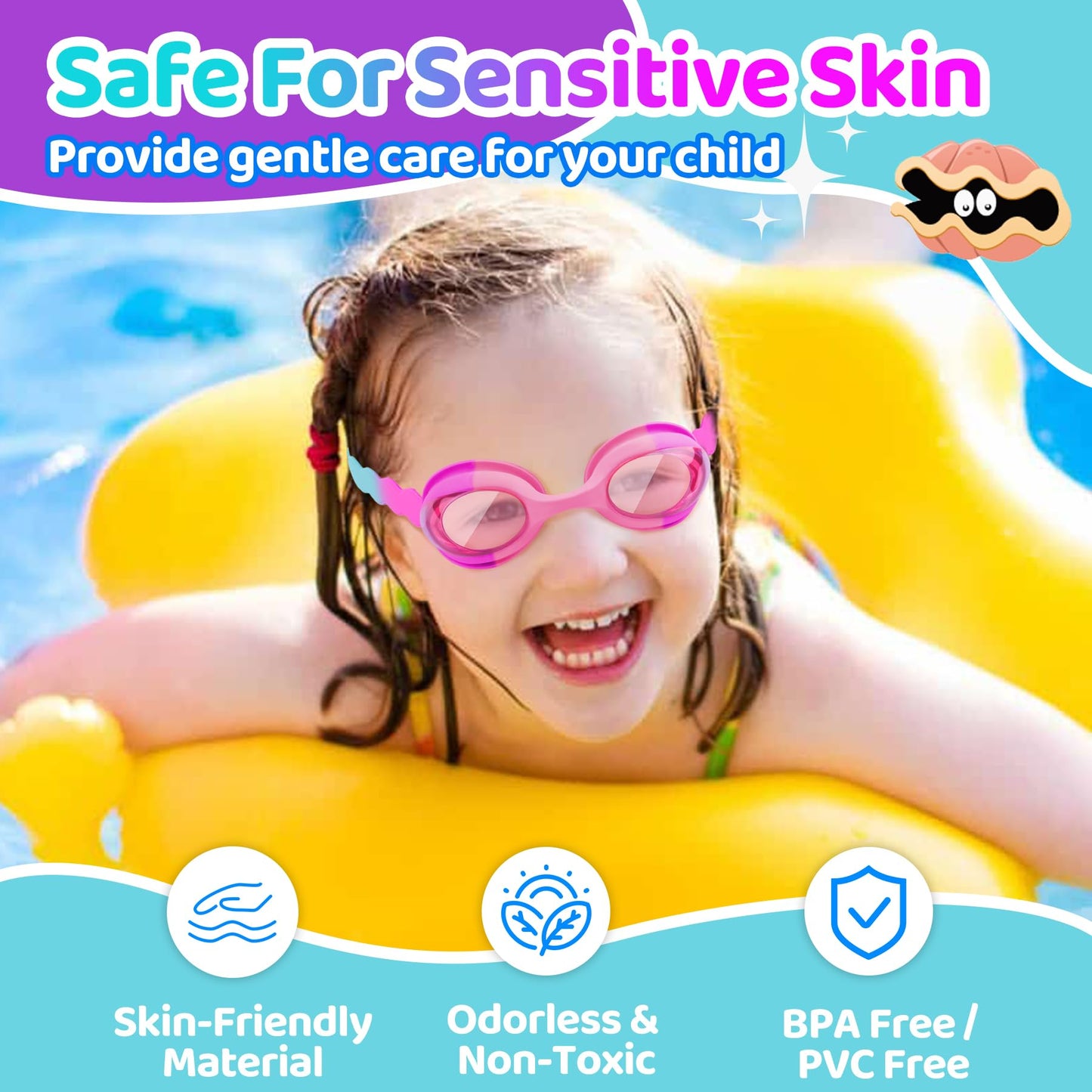 Vvinca 2 pack Kids Swim Goggles for Boys Girls Age 3-12, Wave-Shaped Quick Adjust Strap, Anti-Fog UV Protection Swimming Goggles, No Leaking Kids Goggles for Toddler Youth Pool Water Swimming