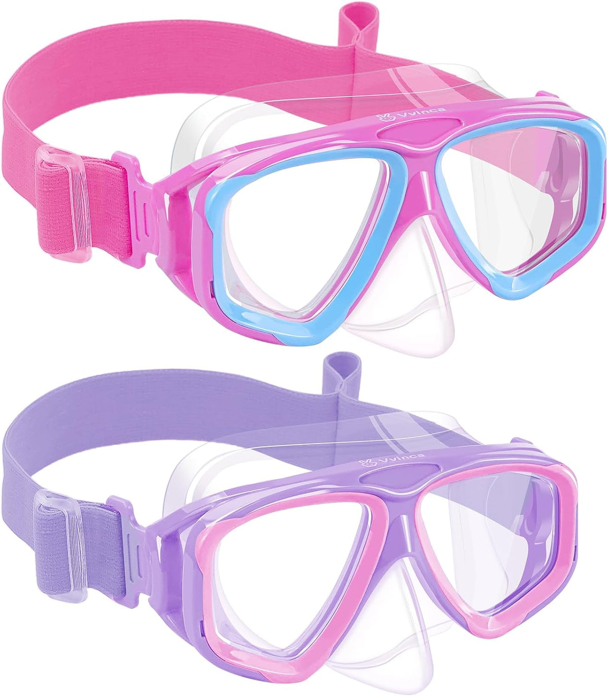 Kids Split-Lens Fabric-Strap Dive Mask - 2 Pack — Light Purple Pink + Pink Light Blue