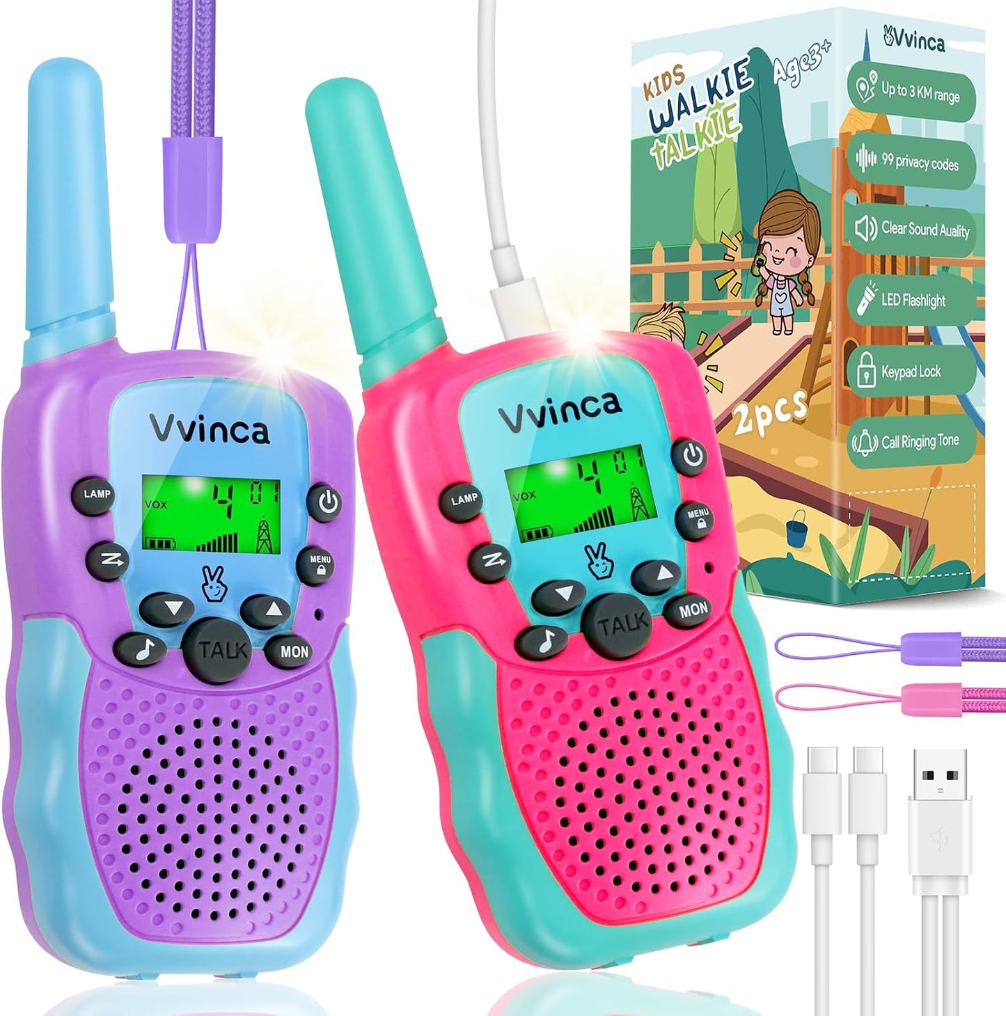 Rechargeable Kids Walkie Talkies - 2 Pack / Color Set 05