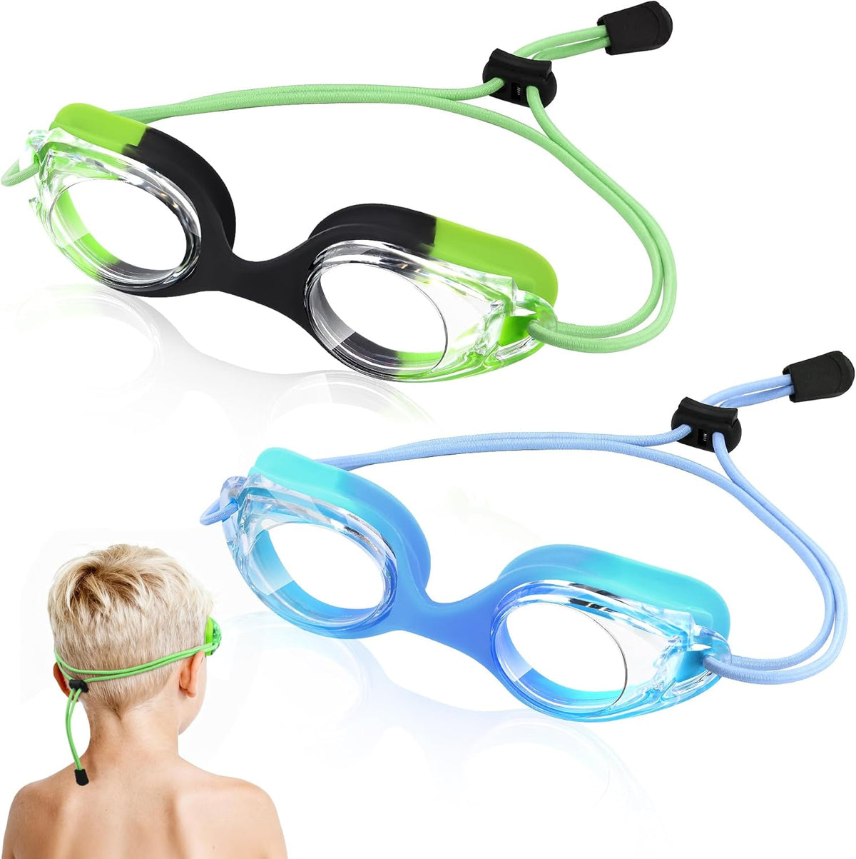 Toddler Bungee Goggles - 2 Pack — Green Black + Blue Aqua