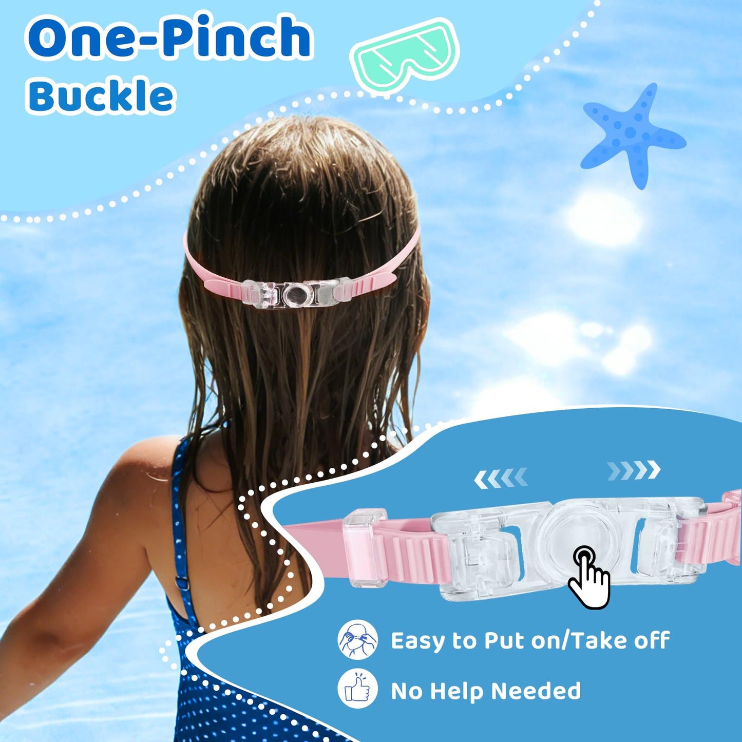 Vvinca 2 Pack Kids Swim Goggles with Nose Cover, Wide View Anti-Fog UV Protection Swimming Mask for Boys Girls Ages 3-14, No Leak Pool Goggles for Toddlers