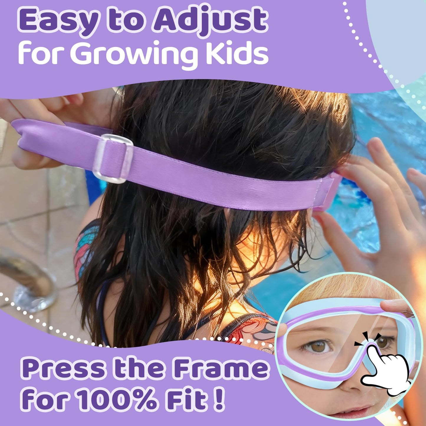 Vvinca Kids Swim Goggles with Comfort Fabric Strap 2 Pack, Wide View Anti-Fog/UV No Leak Swimming Goggles for Kids 3-14 Boys Girls Toddler