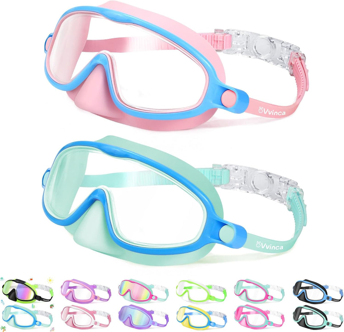 Kids Nose-Cover Goggles — Quick Release - Little (3–6) / 2 Pack — Blue Green + Pink Blue