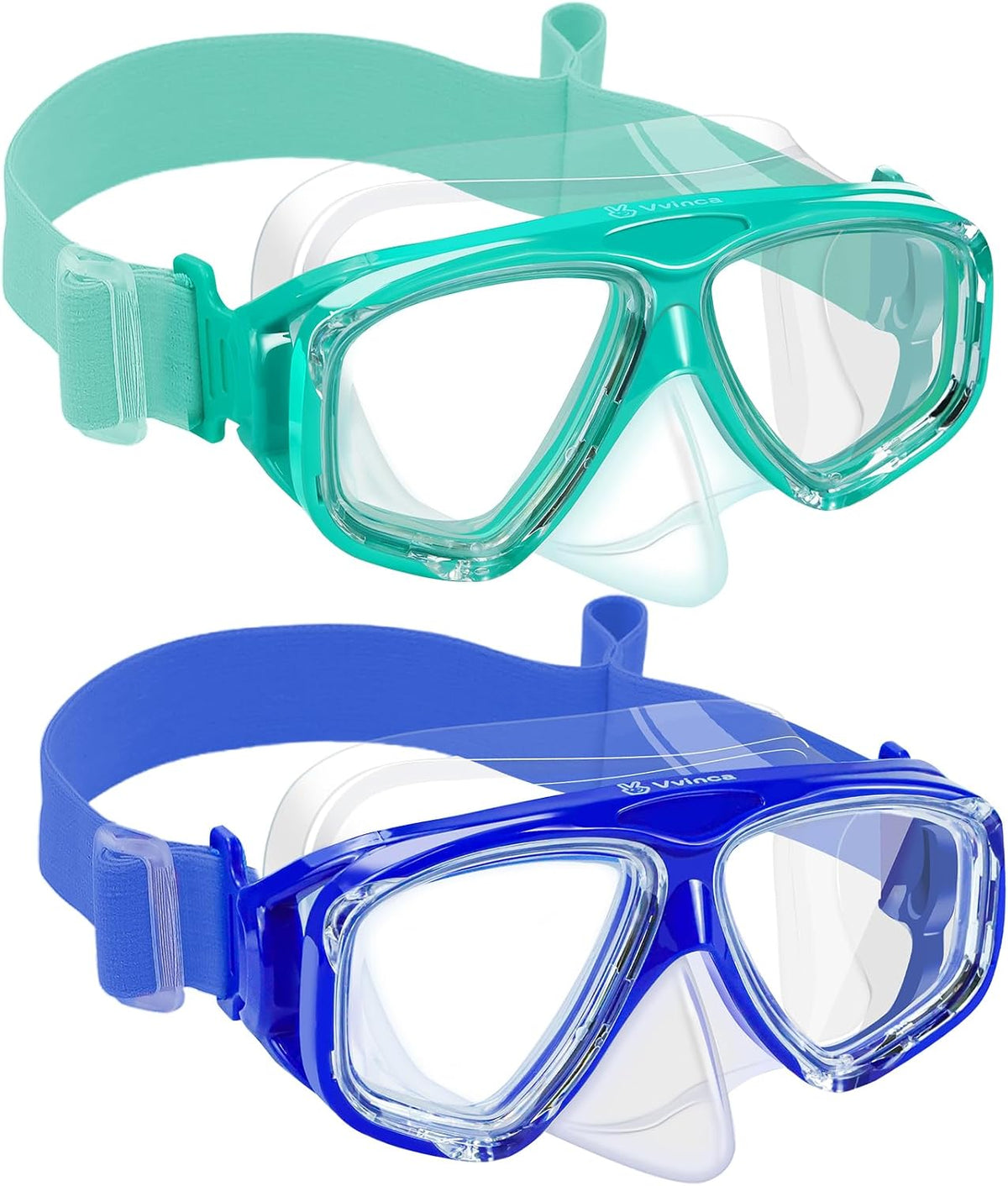 Kids Split-Lens Fabric-Strap Dive Mask - 2 Pack — Navy Clear + Teal Clear
