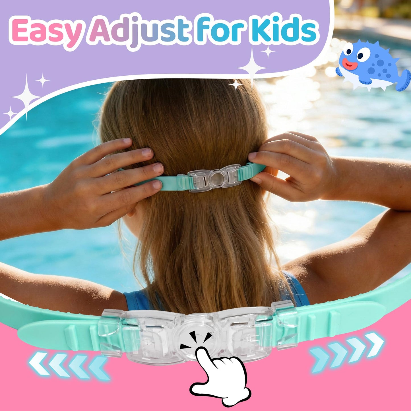 Vvinca Kids Swim Goggles for Boys Girls Age 3-15, Soft Wave-Shape Strap (No Hair Pulling), 180° Wide View Anti Fog/UV Waterproof Swimming Goggles, Leak Free Silicone Pool Goggle for Toddler Youth