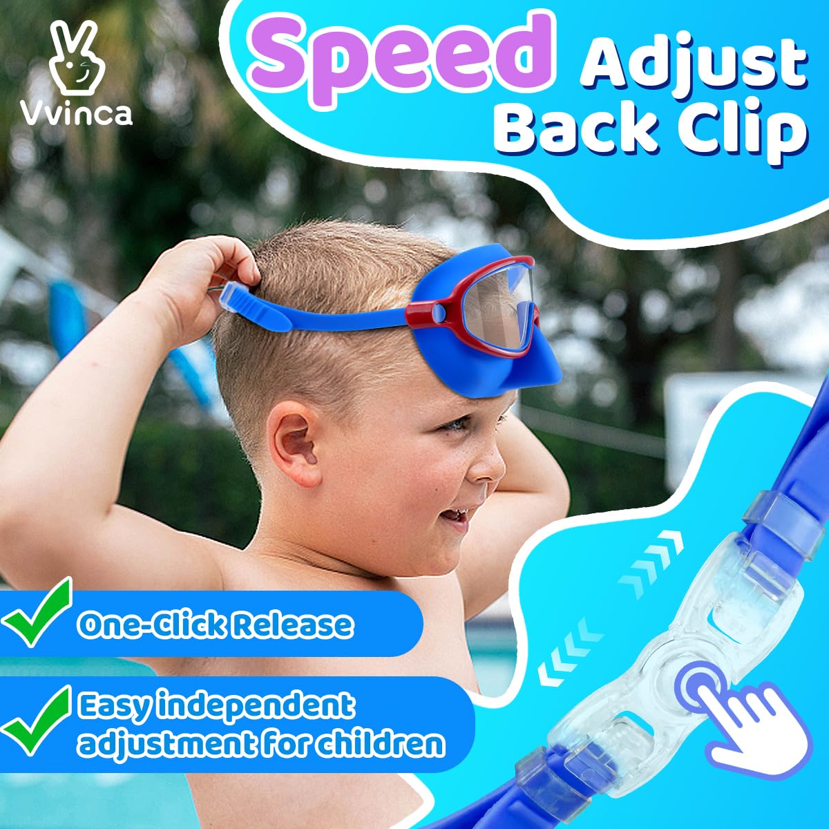 Vvinca Swim Goggles with Nose Cover, 2 Pack Wide View Diving Mask Anti-Fog UV No Leak Toddlers Swimming Goggles for Kids 3-12