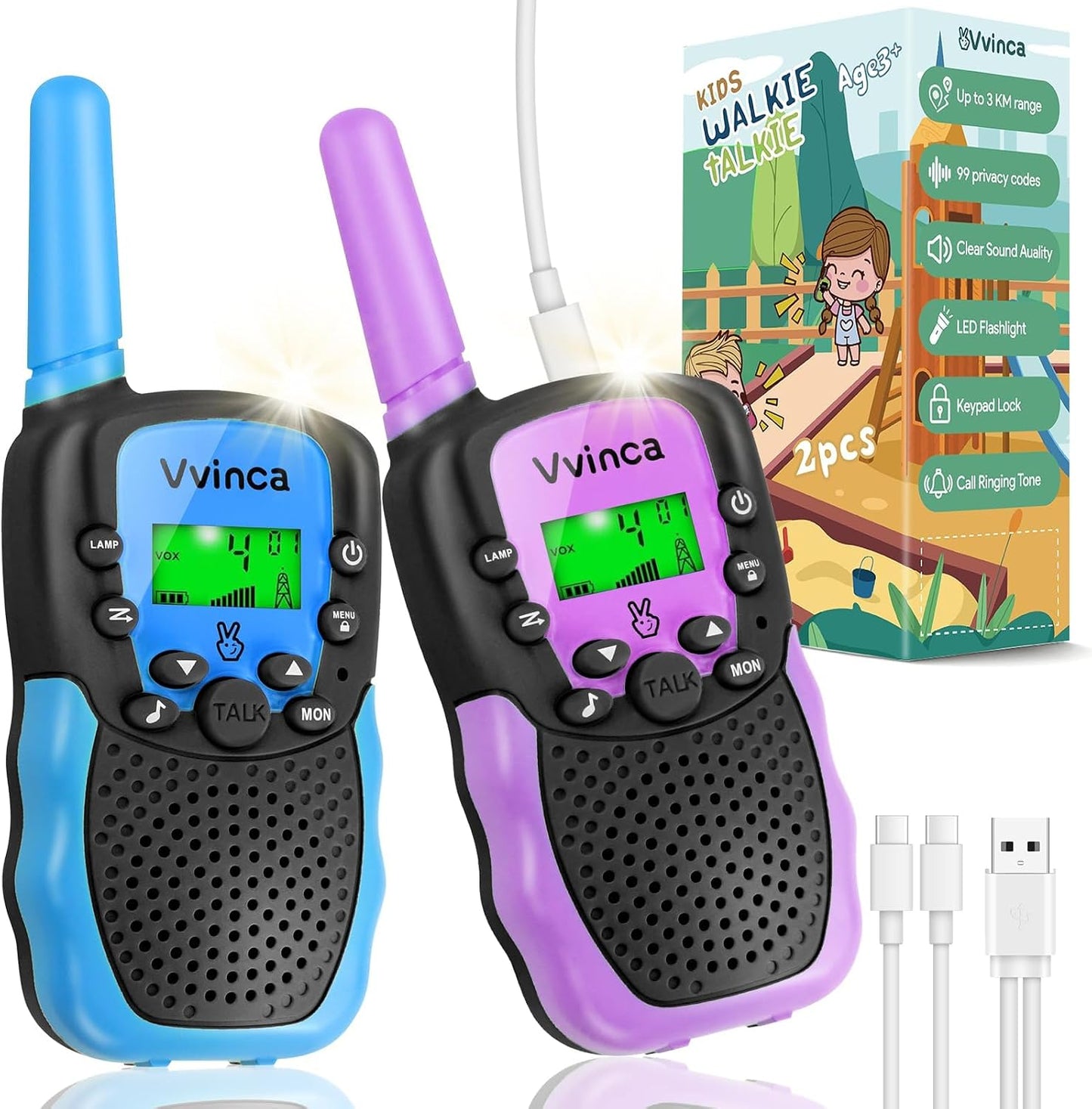 Rechargeable Kids Walkie Talkies - 2 Pack / Color Set 11
