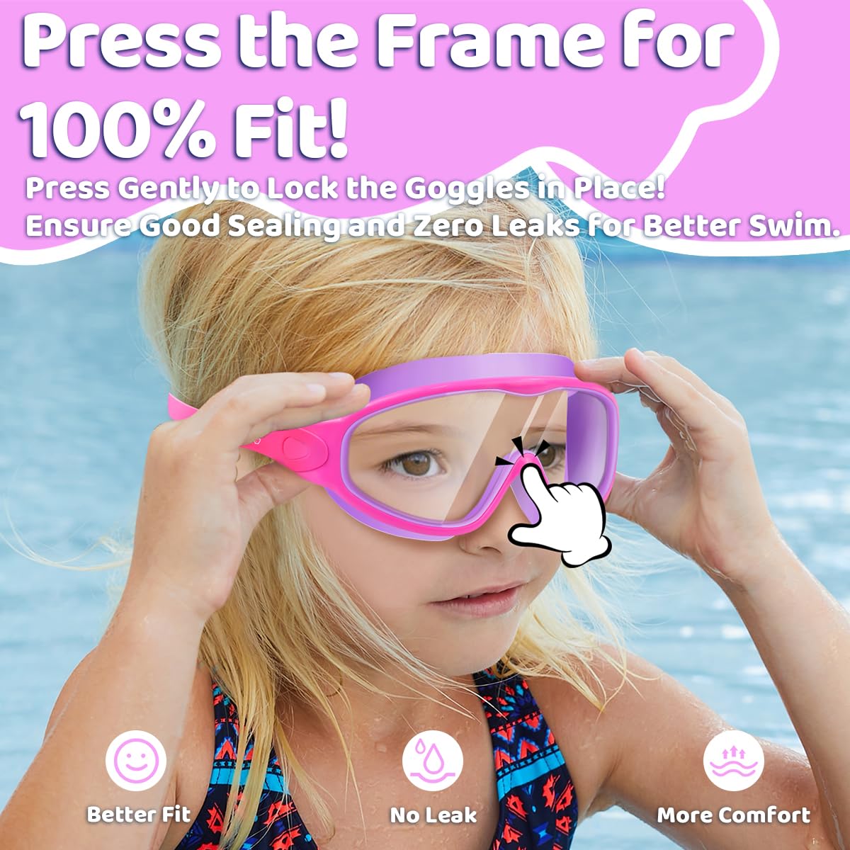 Vvinca Swim Goggles, Kids Goggles with Earplugs& Nose Clip Wide View Anti-Fog/UV Swimming Goggles for Age 3-15 Boys Girls