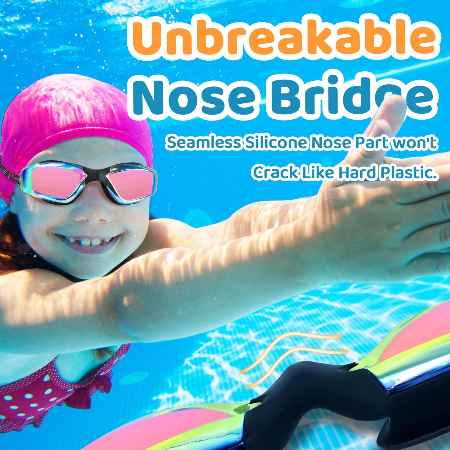 Vvinca Goggles for Kids 6-14 with Bungee Strap 2pc, Toddler Kids Swim Goggles for Swimming 8-12 No Hair Pulling for Boys Girl