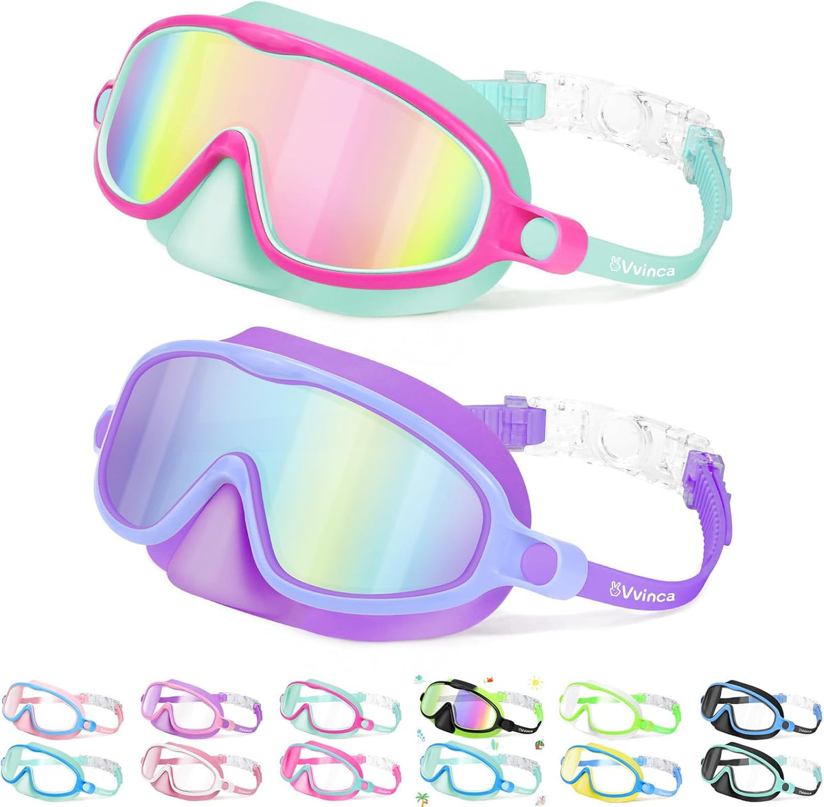 Kids Nose-Cover Goggles — Quick Release - Little (3–6) / 2 Pack — Blue Purple Clear Gold Mirror + Magenta Green Smoke Pink Mirror