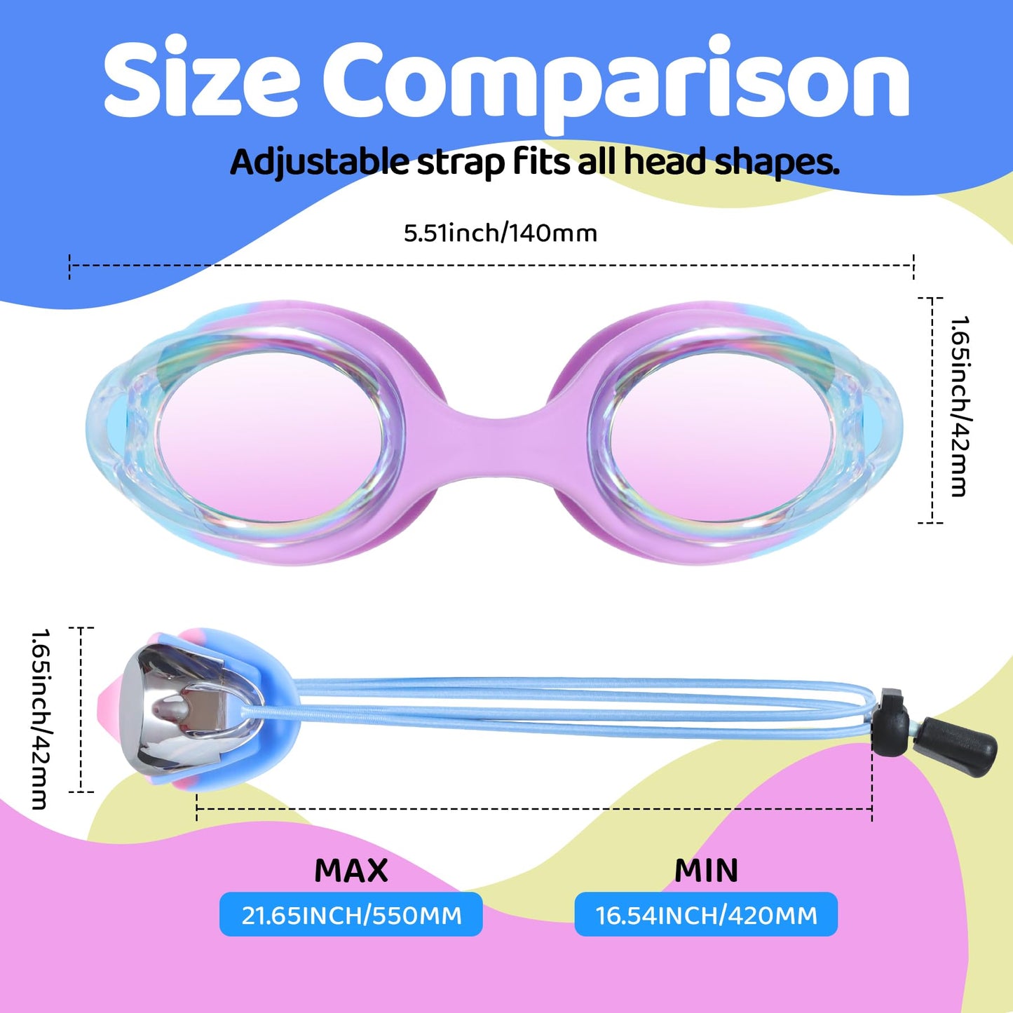 Vvinca Kids Swim Goggles with Bungee Strap No Leaking Anti Fog Toddler Goggles with Quick Adjust Ages 3-14