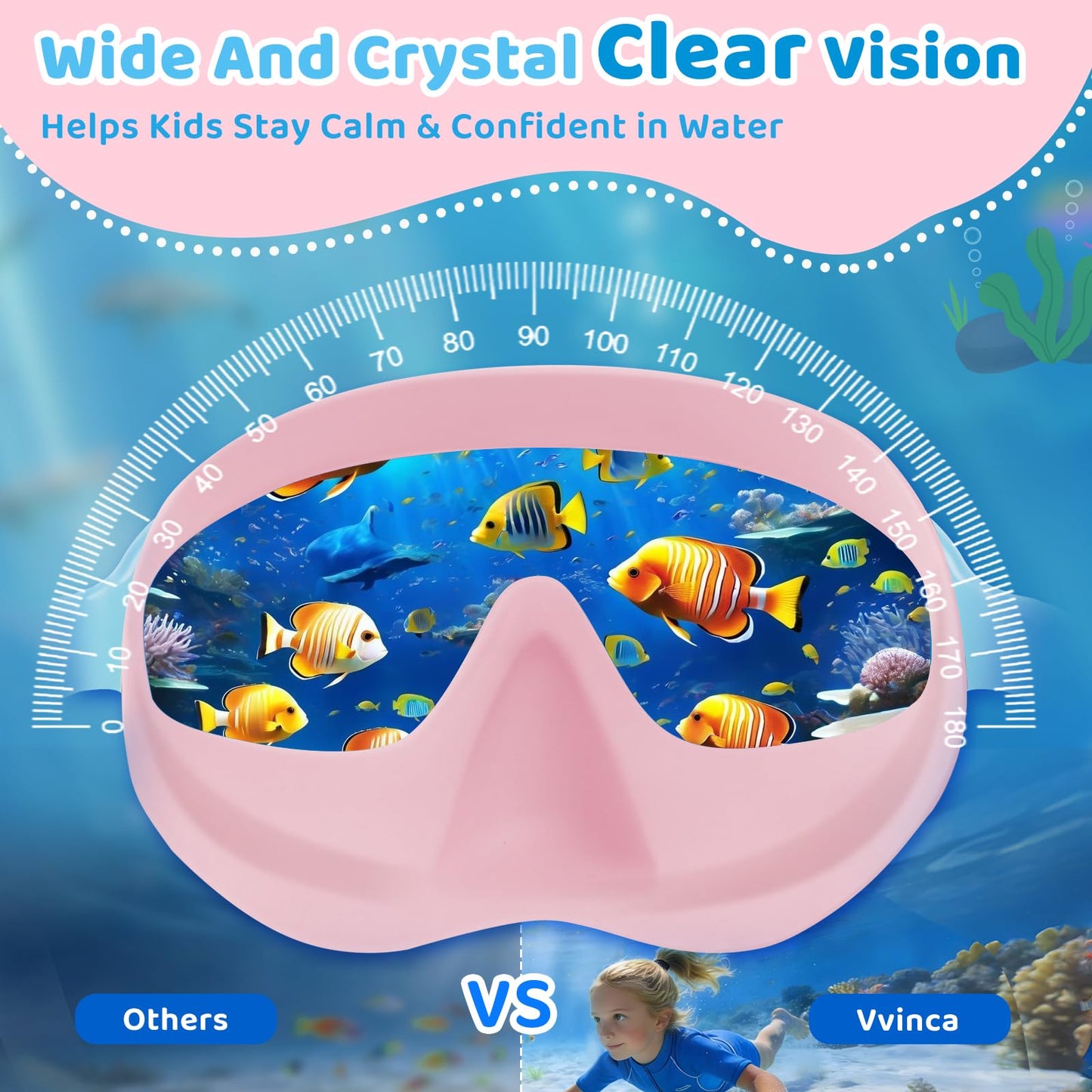 Vvinca 2 Pack Kids Swim Goggles with Nose Cover, Wide View Anti-Fog UV Protection Swimming Mask for Boys Girls Ages 3-14, No Leak Pool Goggles for Toddlers