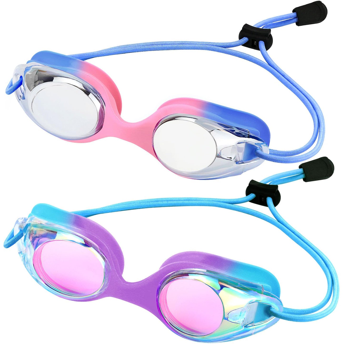 Vvinca Kids Swim Goggles with Bungee Strap No Leaking Anti Fog Toddler Goggles with Quick Adjust Ages 3-14