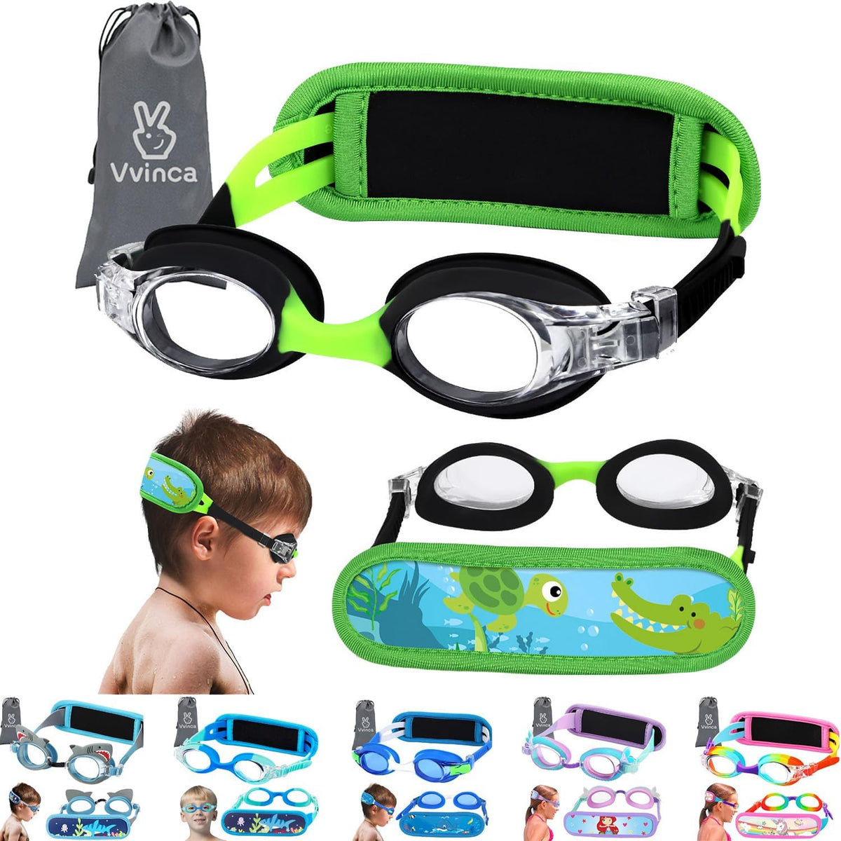 Toddler Character Goggles - 1 Pack — Gradient Green Black Protective Strap