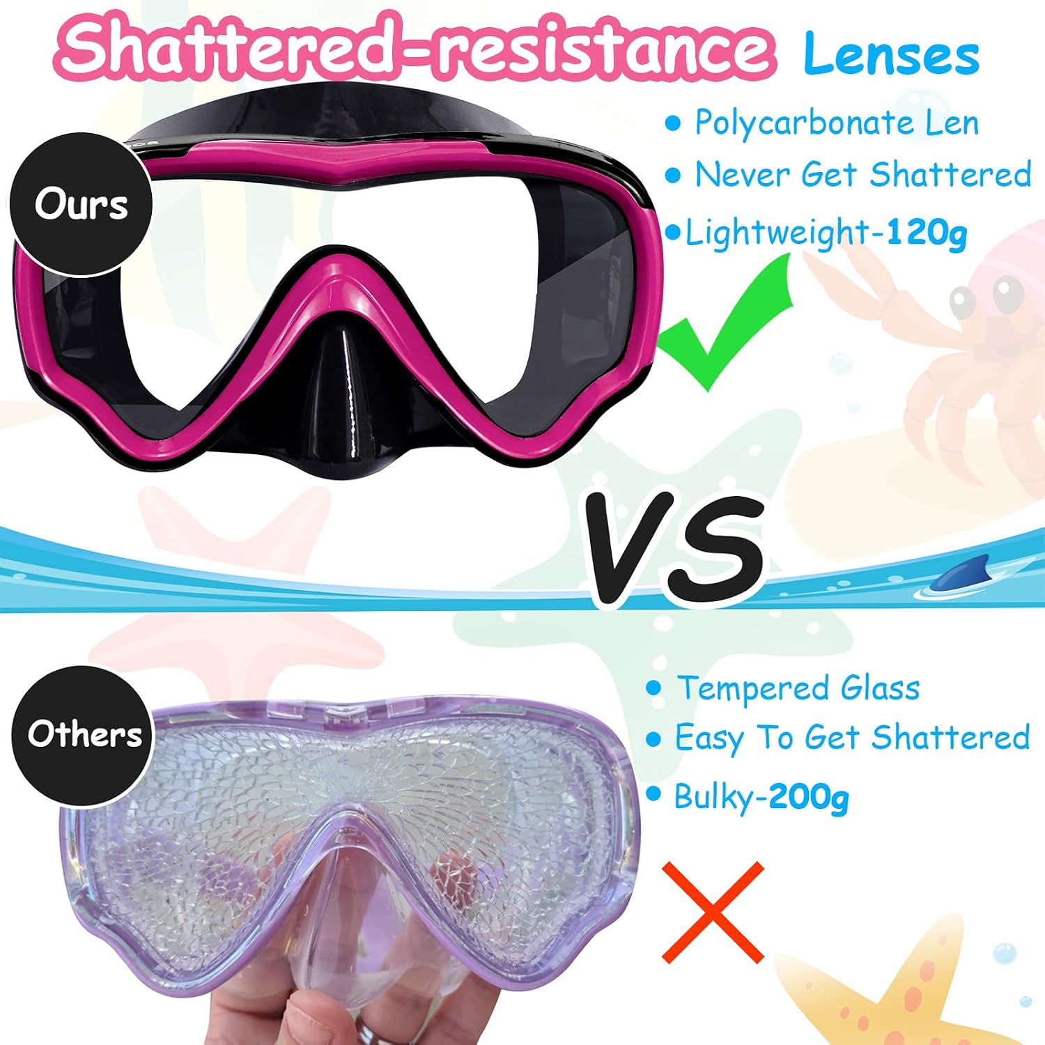 Vvinca Kids-Goggles with Nose Cover, Diving Mask Elastic Fabric Strap Anti Fog Anti Shattered Lens for Kids Swim Goggles 3-14 - REPAIRED A000688 7