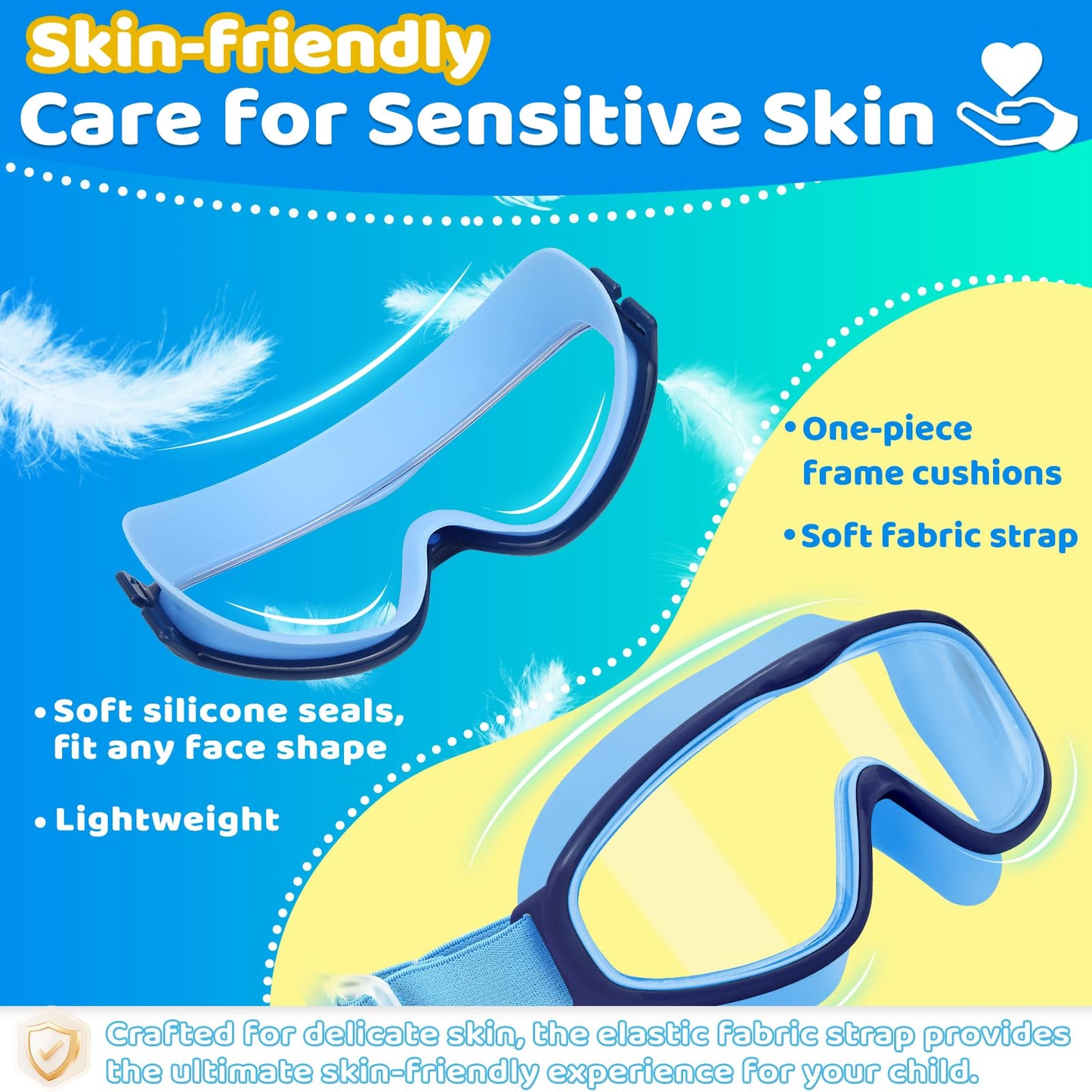 Vvinca Kids Swim Goggles 2 Pack, No Hair Pulling Comfort Fabric Strap Swimming Goggles for Kids Age 3-14, Anti-Fog/UV No Leaking Wide View Swim Mask for Toddler Boys Girls, Summer Pool Essentials