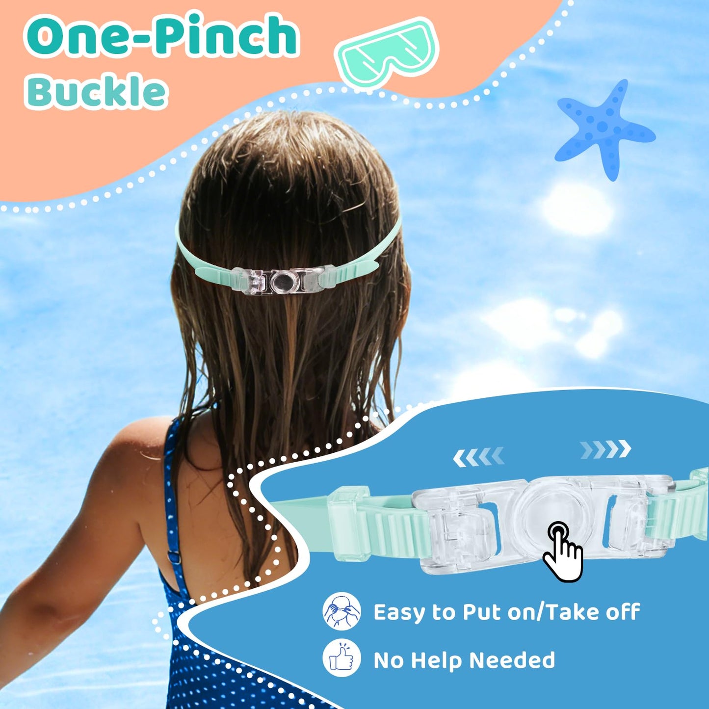 Vvinca 2 Pack Kids Swim Goggles with Nose Cover, Wide View Anti-Fog UV Protection Swimming Mask for Boys Girls Ages 3-14, No Leak Pool Goggles for Toddlers