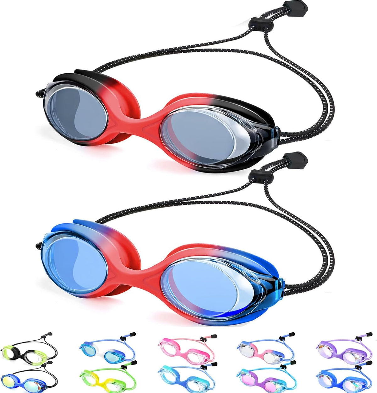 Toddler Bungee Goggles - 2 Pack — Red Black + Blue Red