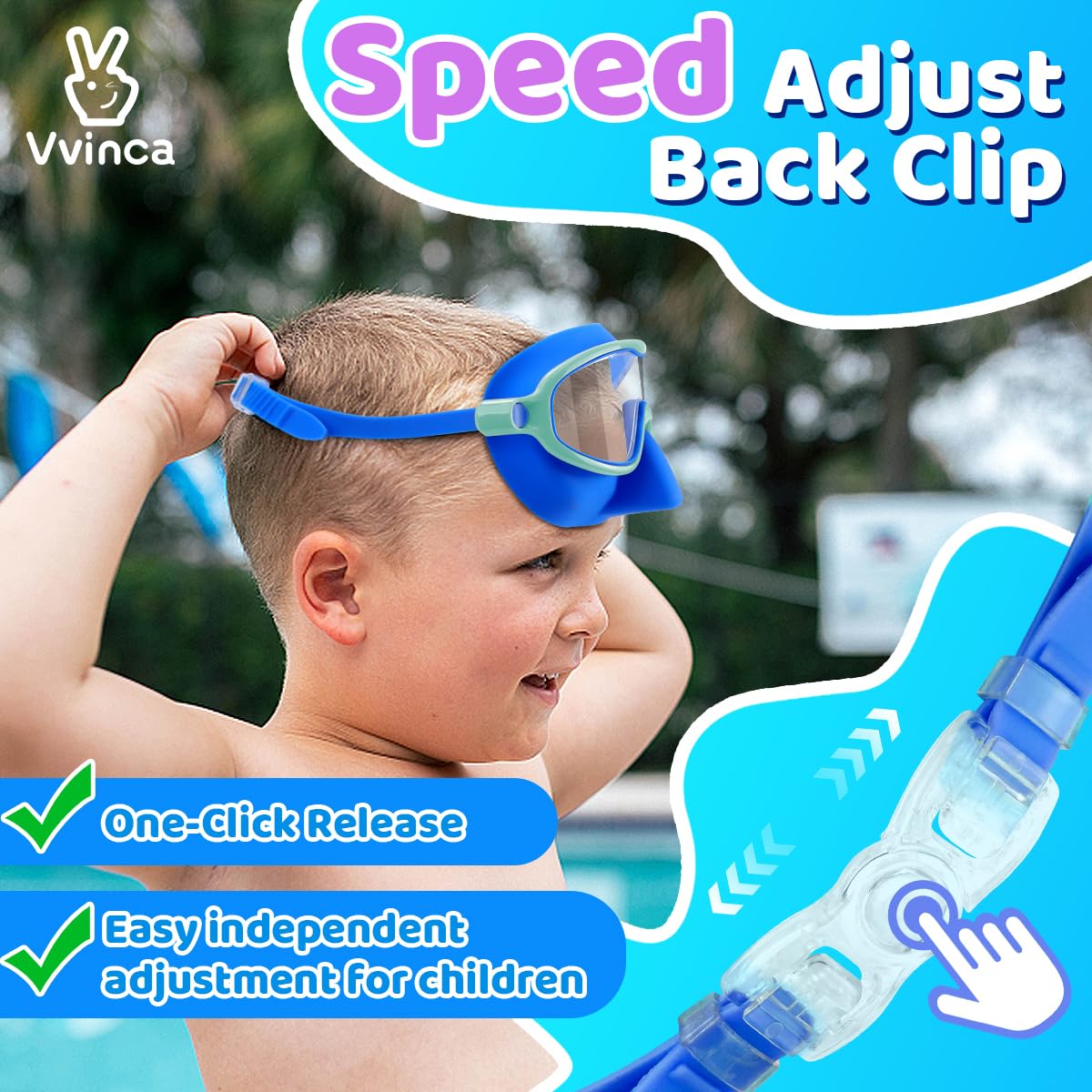 Vvinca Swim Goggles with Nose Cover, 2 Pack Wide View Diving Mask Anti-Fog UV No Leak Toddlers Swimming Goggles for Kids 3-12