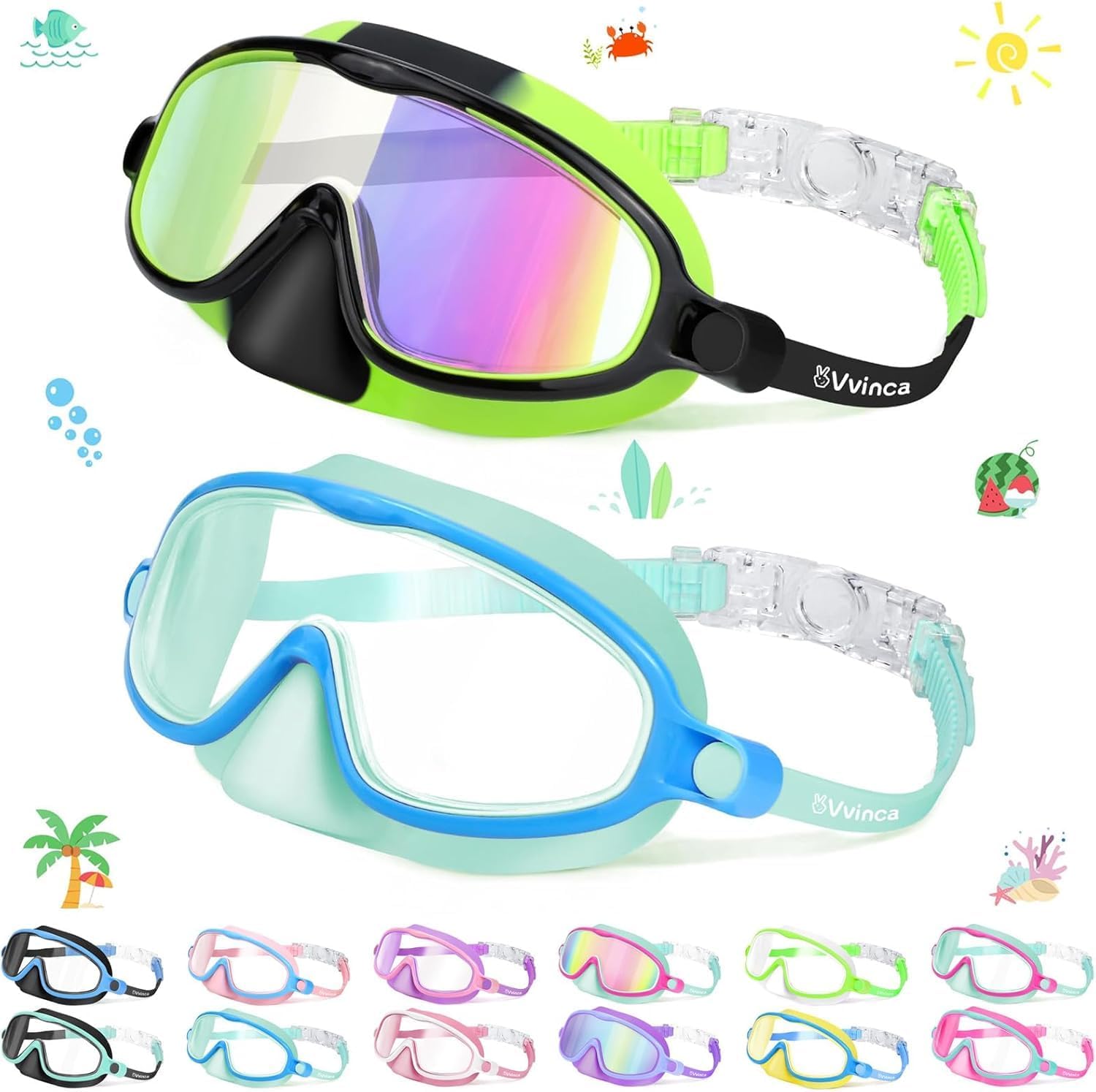 Kids Nose-Cover Goggles — Quick Release - Little (3–6) / Green Black Mirror+Blue Green